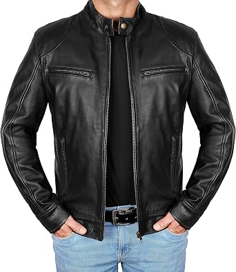 Vintage Cafe Racer Leather Jacket Men Retro Motorcycle Racing Jacket