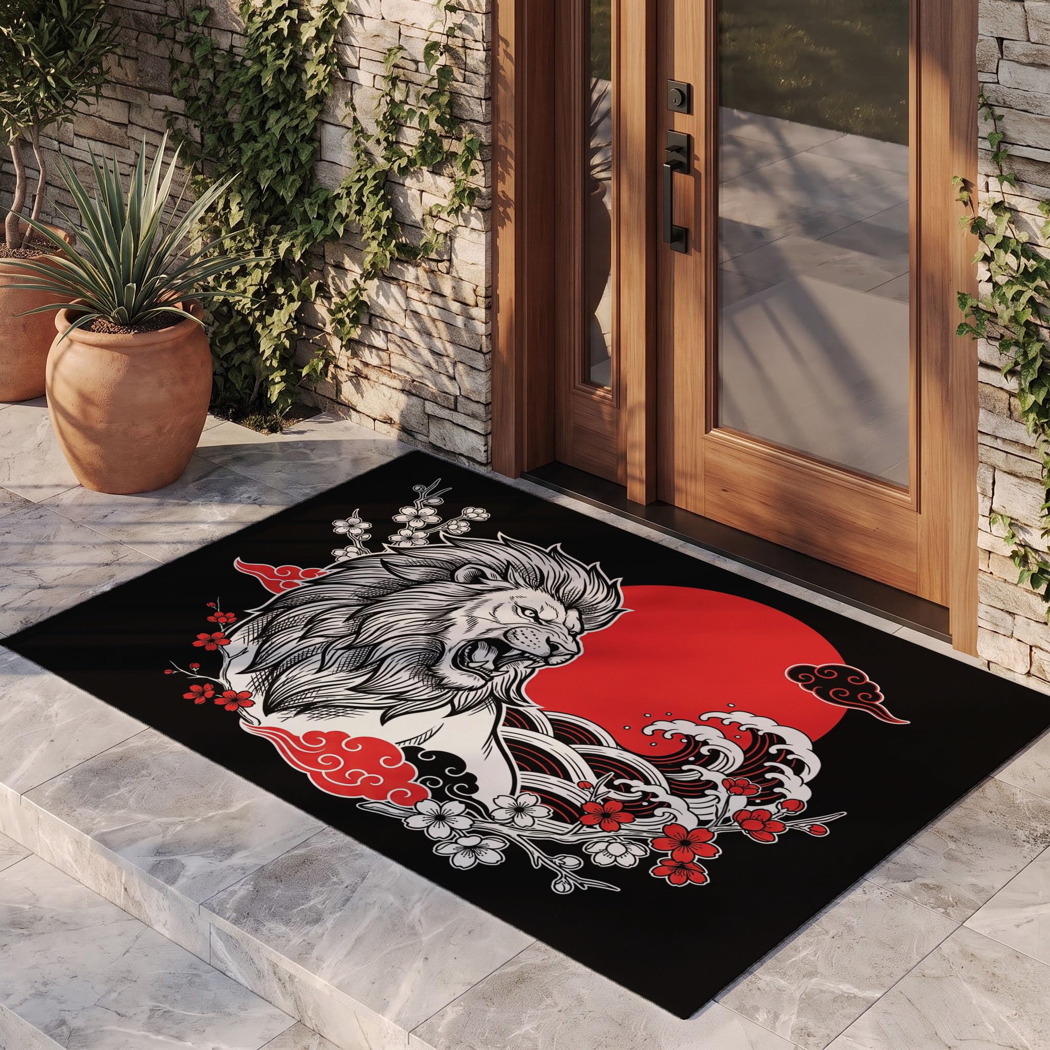 Noir Et Rouge Ukiyo-Epaillasson Durable Antidérapant Retient L’Eau Et Les Saletés Facile À Nettoyerpaillasson Interieur80 X 120 Cm Tapis D'Entrée Antidérapant