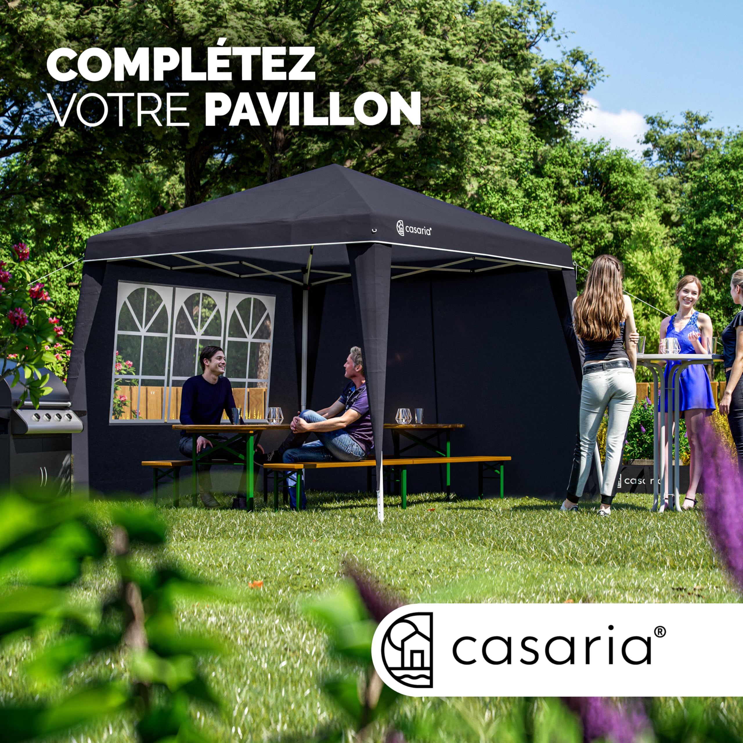 CASARIAŽ 2X Parois latérales tonnelle de Jardin 3x3m imperméable fenętre Fermeture éclair Panneau latéral Mur côté pavillon Pop-Up Anthracite