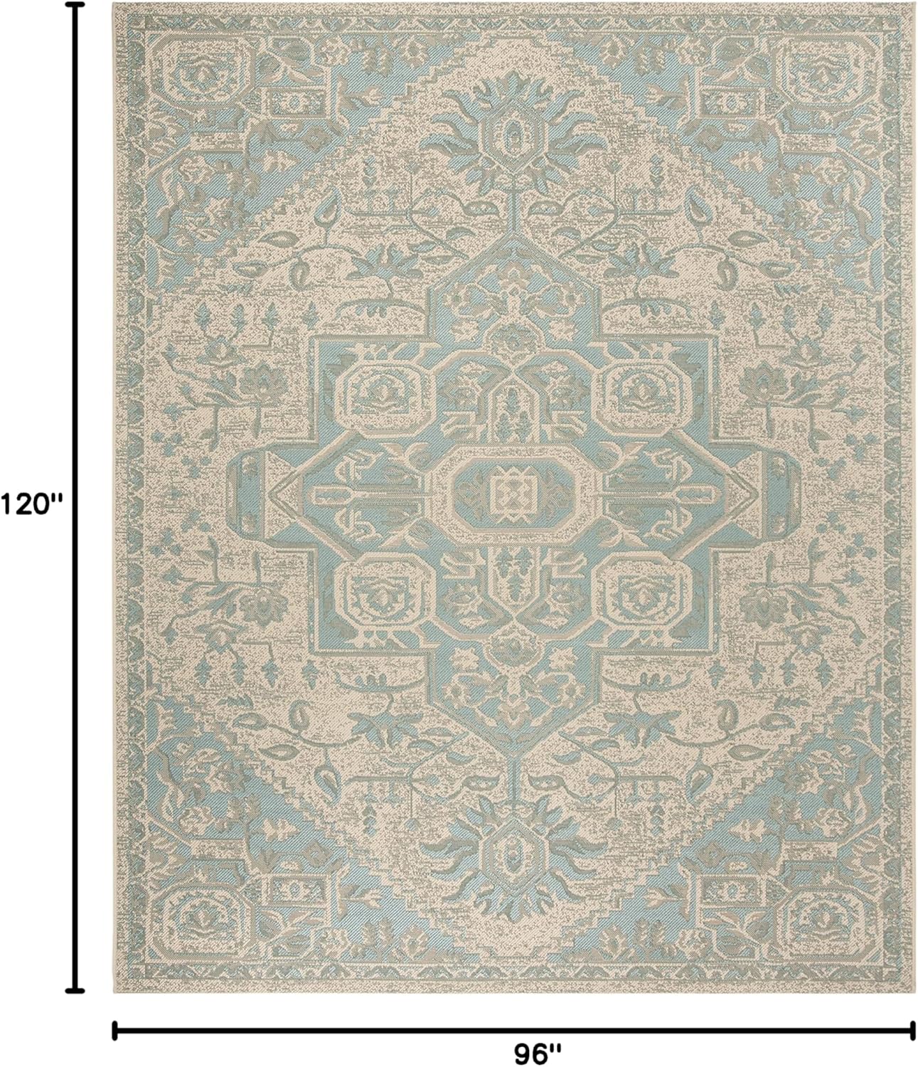 SAFAVIEH Area Rug 8x10 - Outdoor Beach House Collection - Large - Aqua & Cream, Medallion Design, Weather Resistant & Washable, Ideal for Patio, Backyard, Mudroom, Deck, Dining Space (BHS138K)
