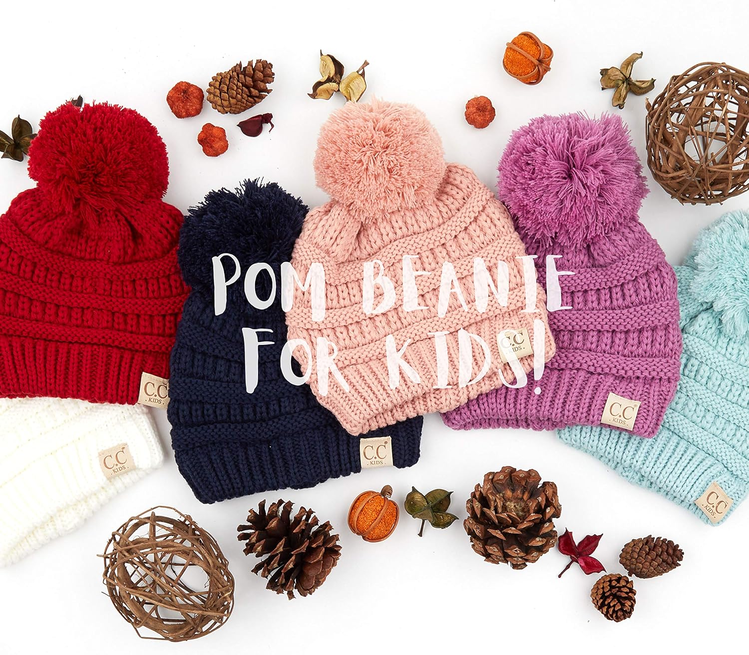 C.C Kids Beanie Ages 2-5 Warm Chunky Stretchy Knit Slouch Beanie Skull Kids Hat with Pom - Image 5