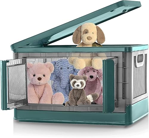 AVUX Contenedor de almacenamiento apilable con tapa, un contenedor de plástico plegable de color verde de 32 litros (8.5 galones) con ruedas y