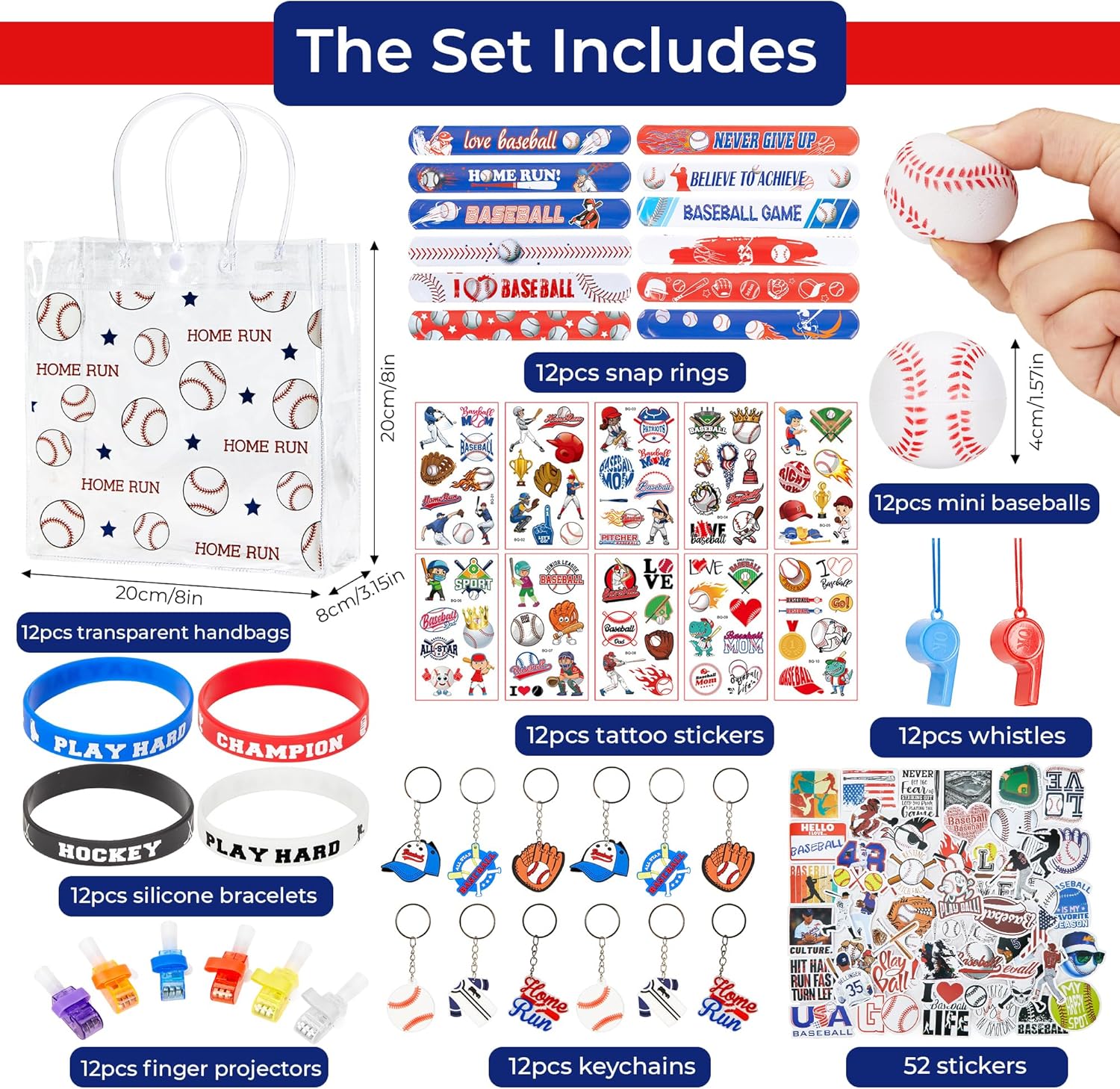 148PCS Baseball Party Favors Set – Baseball Goodie Bags with Mini Baseballs, Finger Light Projectors, Tattoos & Wristbands, Themed Party Supplies for Team Events & Birthdays - Image 2