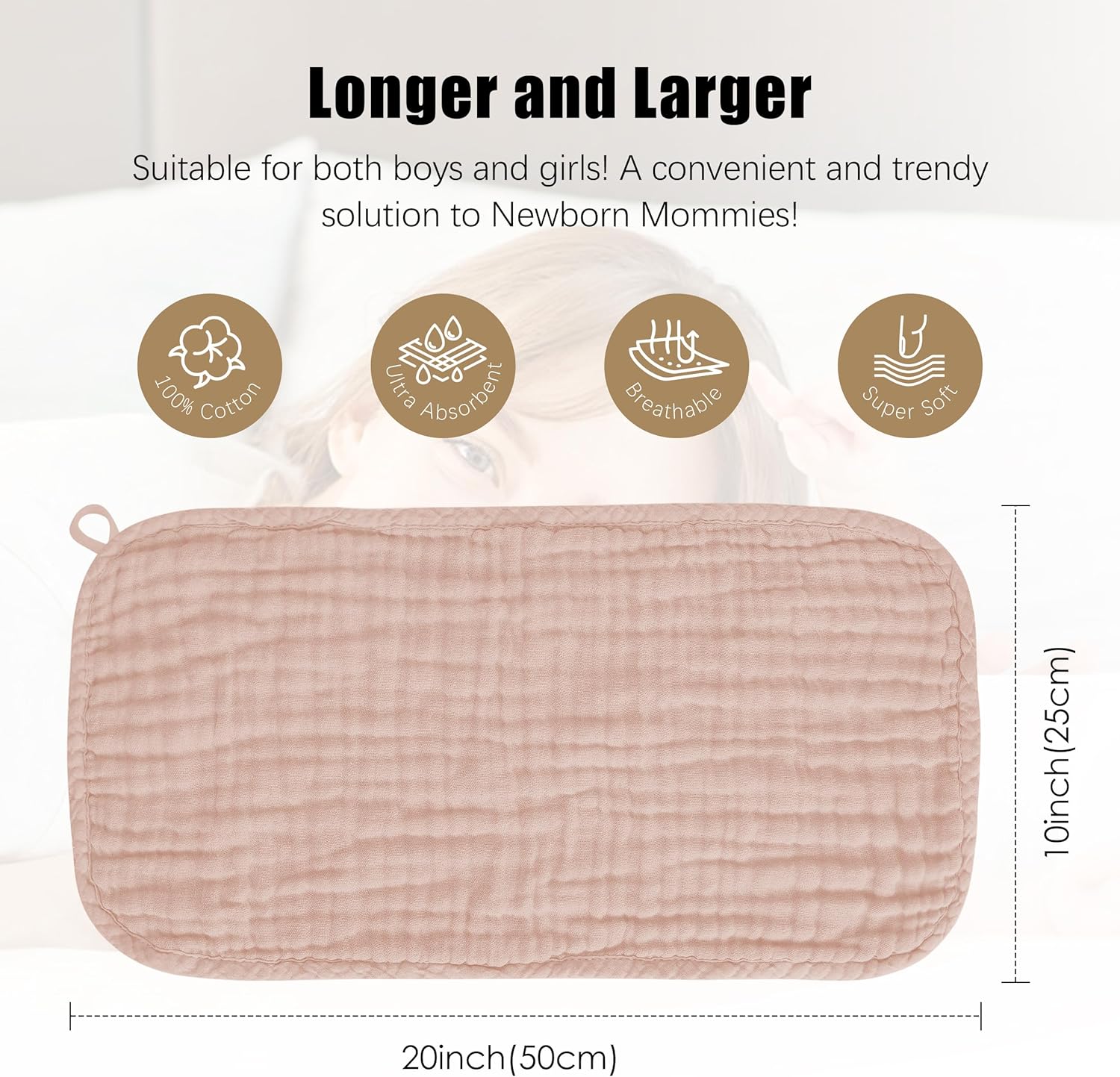 HIPHOP PANDA Muslin Burp Cloths, 10 Pack - Large 20" X10" - Ultra Absorbent and Soft 100% Cotton Baby Essentials Drool Rags and Messes for Newborn - Colorful Designs for Boy Girl, Blush - Image 4