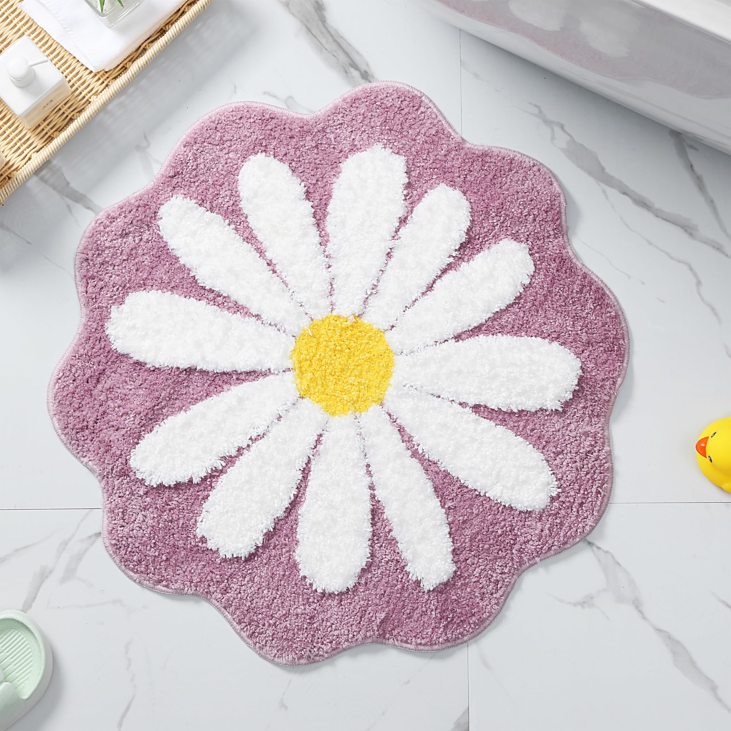 Carmoion Cute Bath Mat,Pink Flower Rug,Water Absorption Non Slip Mat,Soft Machine Wash Rug Mat for Bedroom Kitchen Bathroom Toilet Floors 25.6 x 25.6