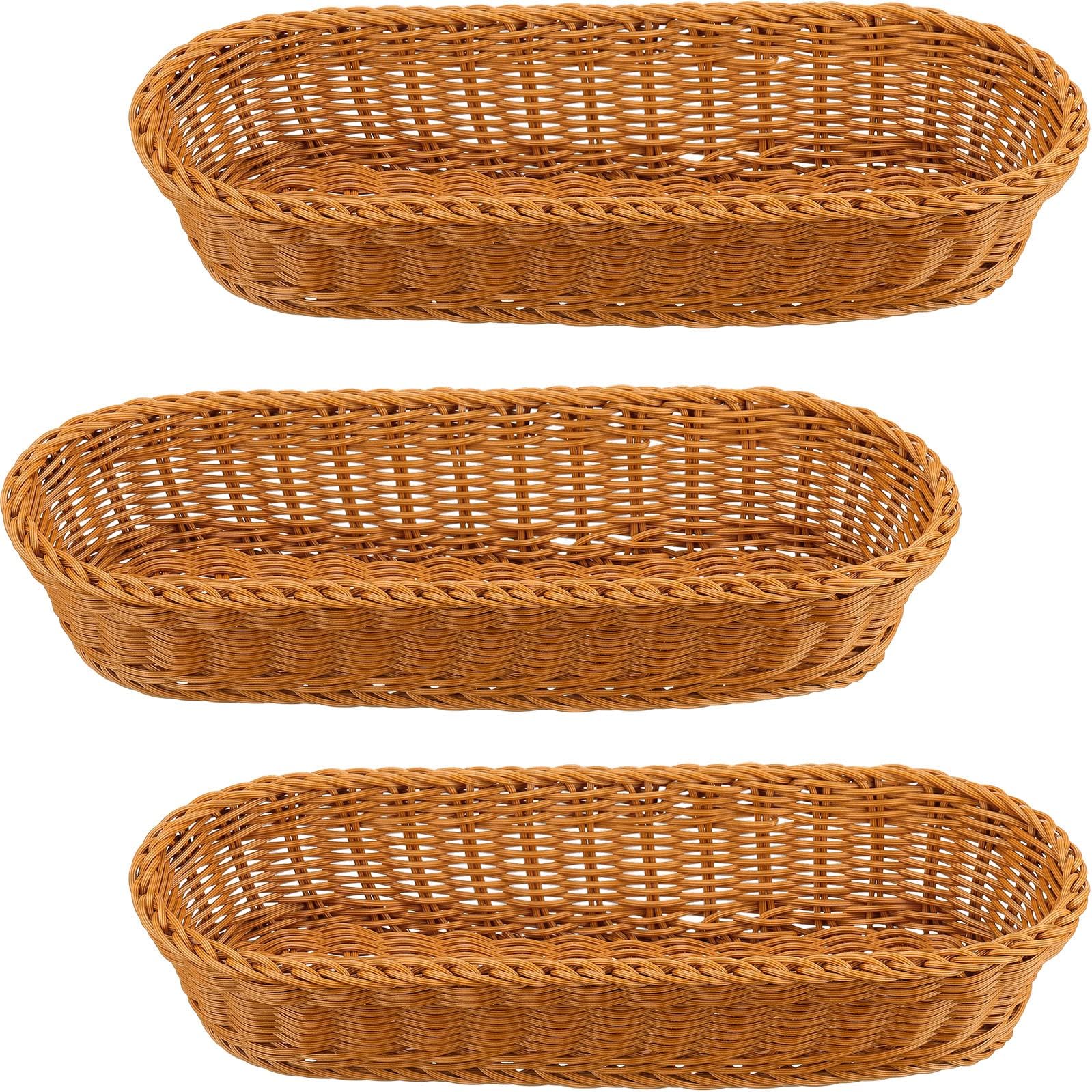 Yarlung 3 Pack Woven Breads Baskets, Oval Small Fruit