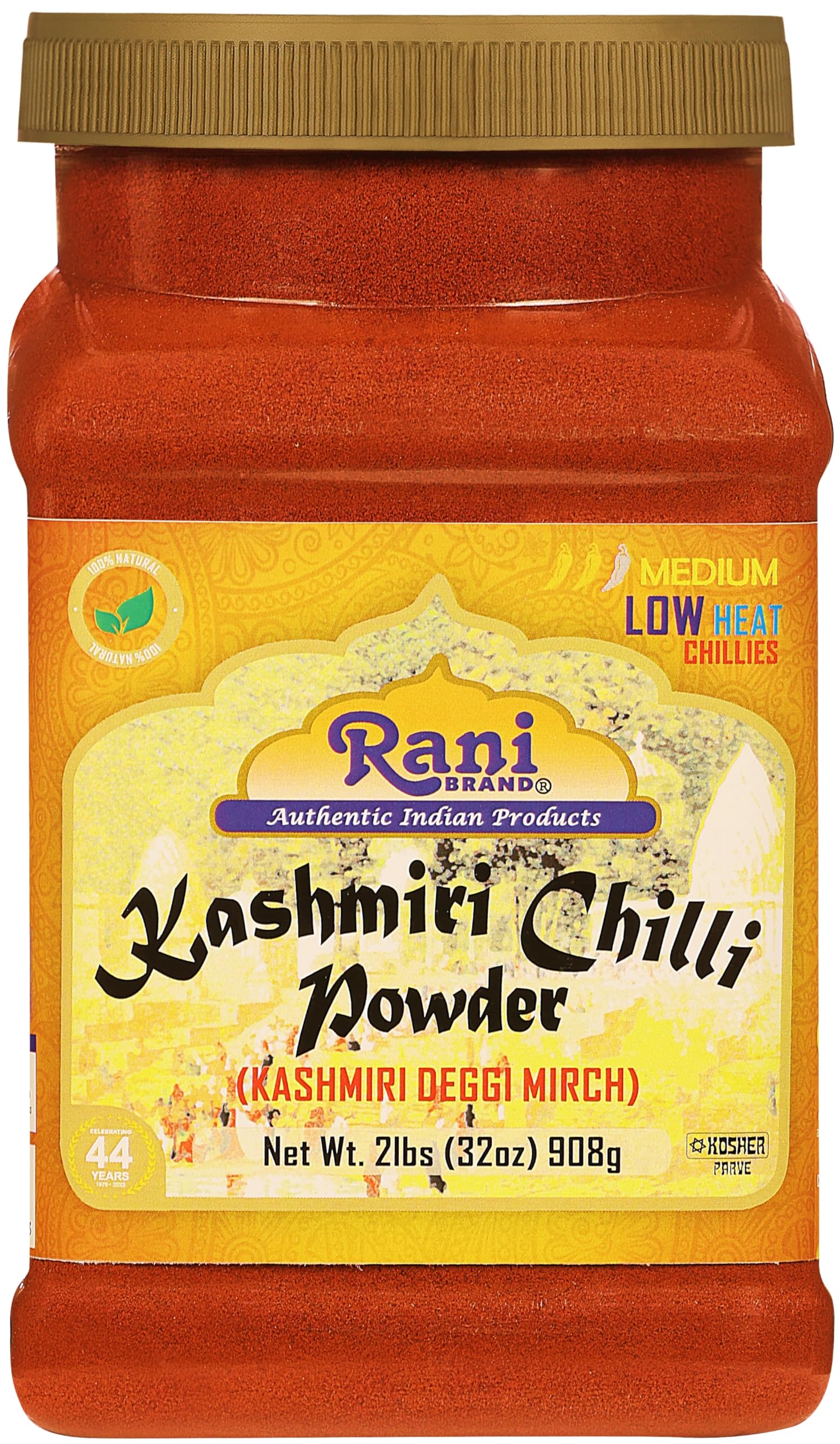 Rani Kashmiri Chilli Powder (Deggi Mirch, Low Heat) Ground Indian Spice 32oz (2lbs) 908g PET Jar ~ All Natural | Salt-Free | Vegan | Kosher | Gluten Friendly
