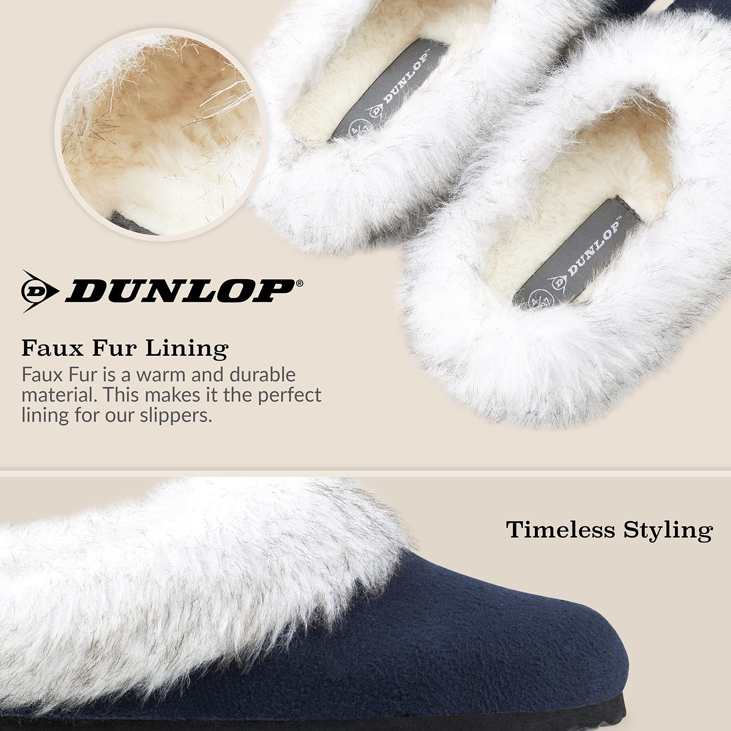 DUNLOP Pantofole Donna, Ciabatte Pelose Donna Invernali da Casa Antiscivolo con Suola in Gomma