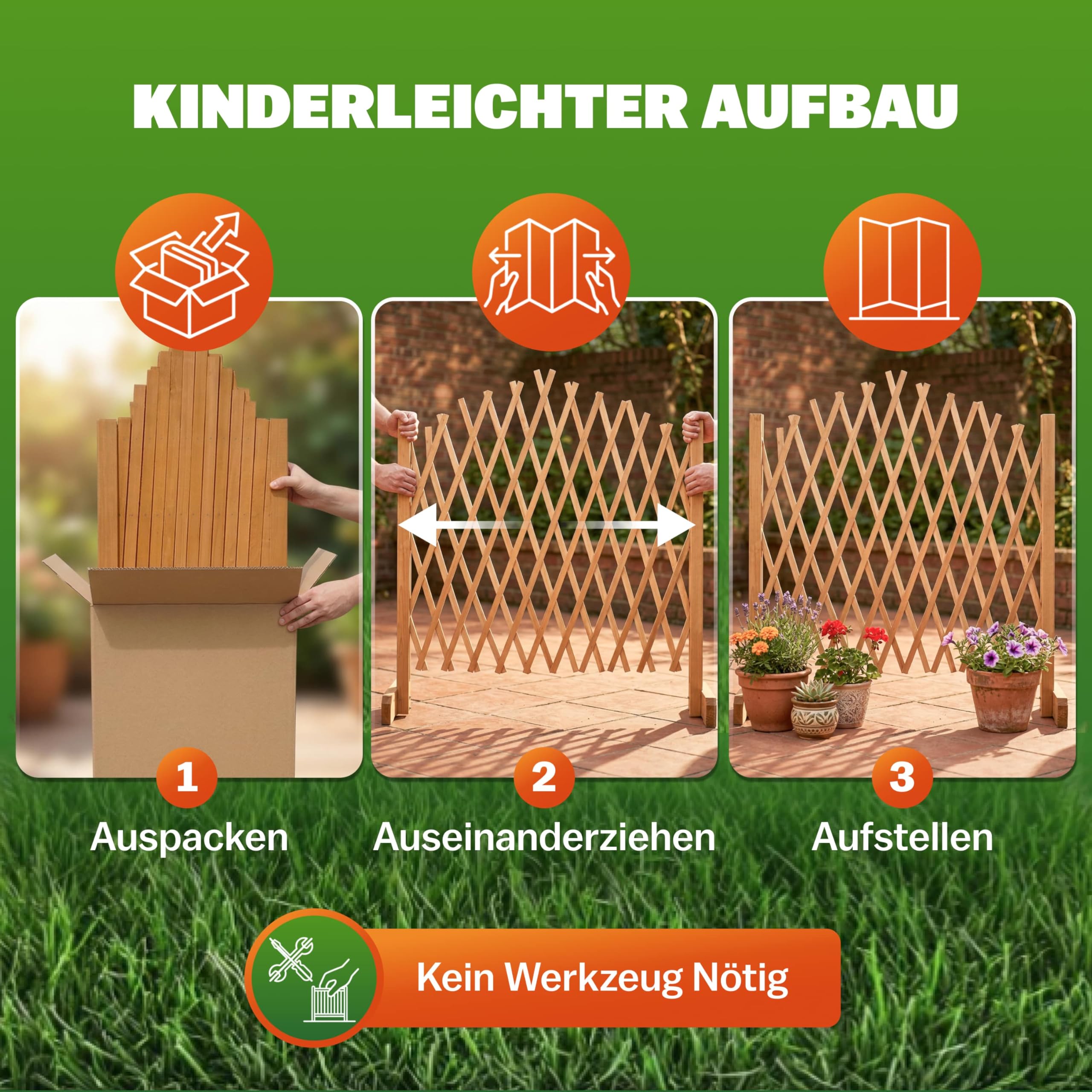 Gardebruk 2x Griglia Flessibile Estendibile in Legno da Giardino 200 cm Pieghevole Grigliato per Rampicanti Recinzione Balcone Separatore