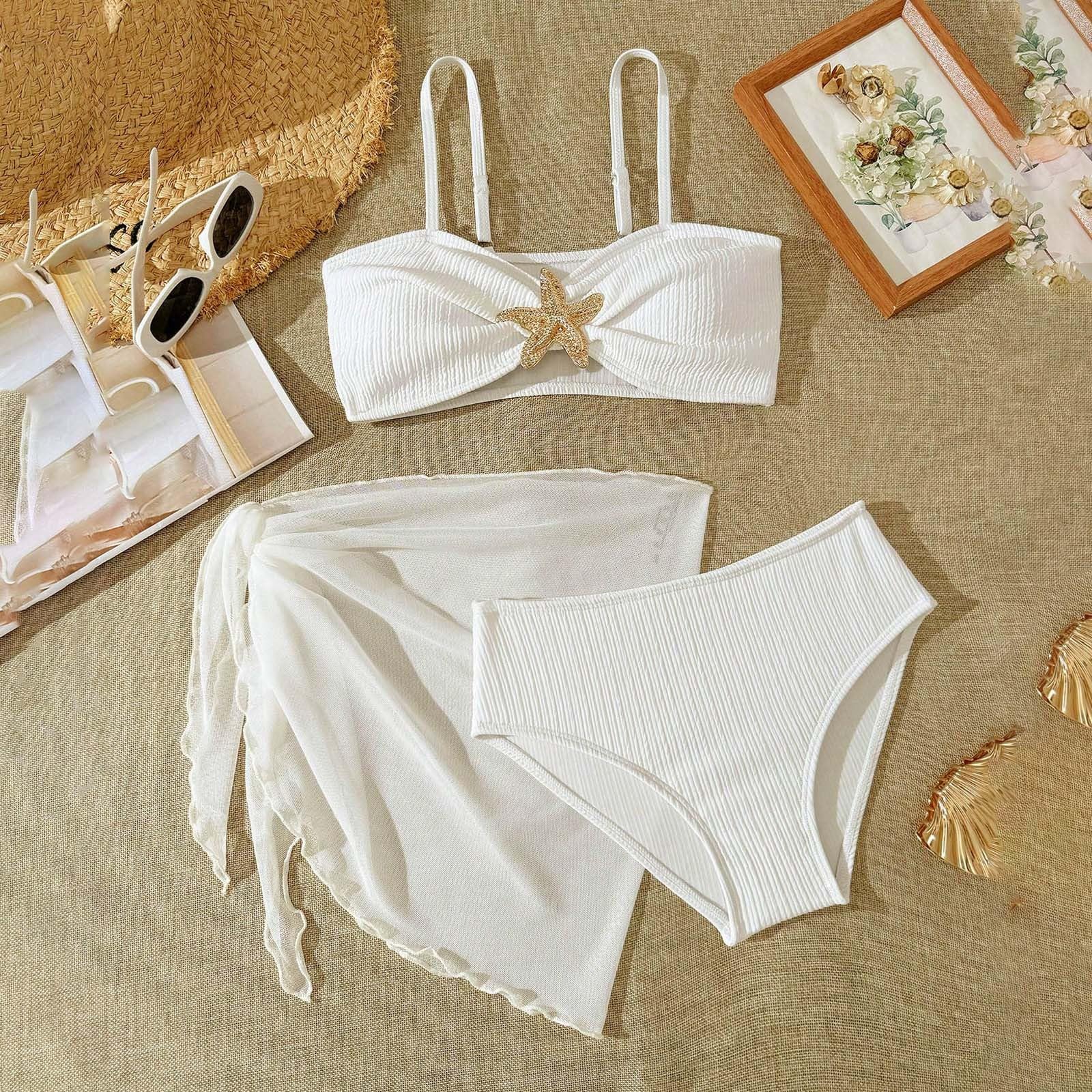 Generico Costume da Bagno da Bambina a 3 Pezzi a Maniche Lunghe con Protezione Anti-Rash con Slip Bikini e Gonna per Sole Piscina e Spiaggia Comodo