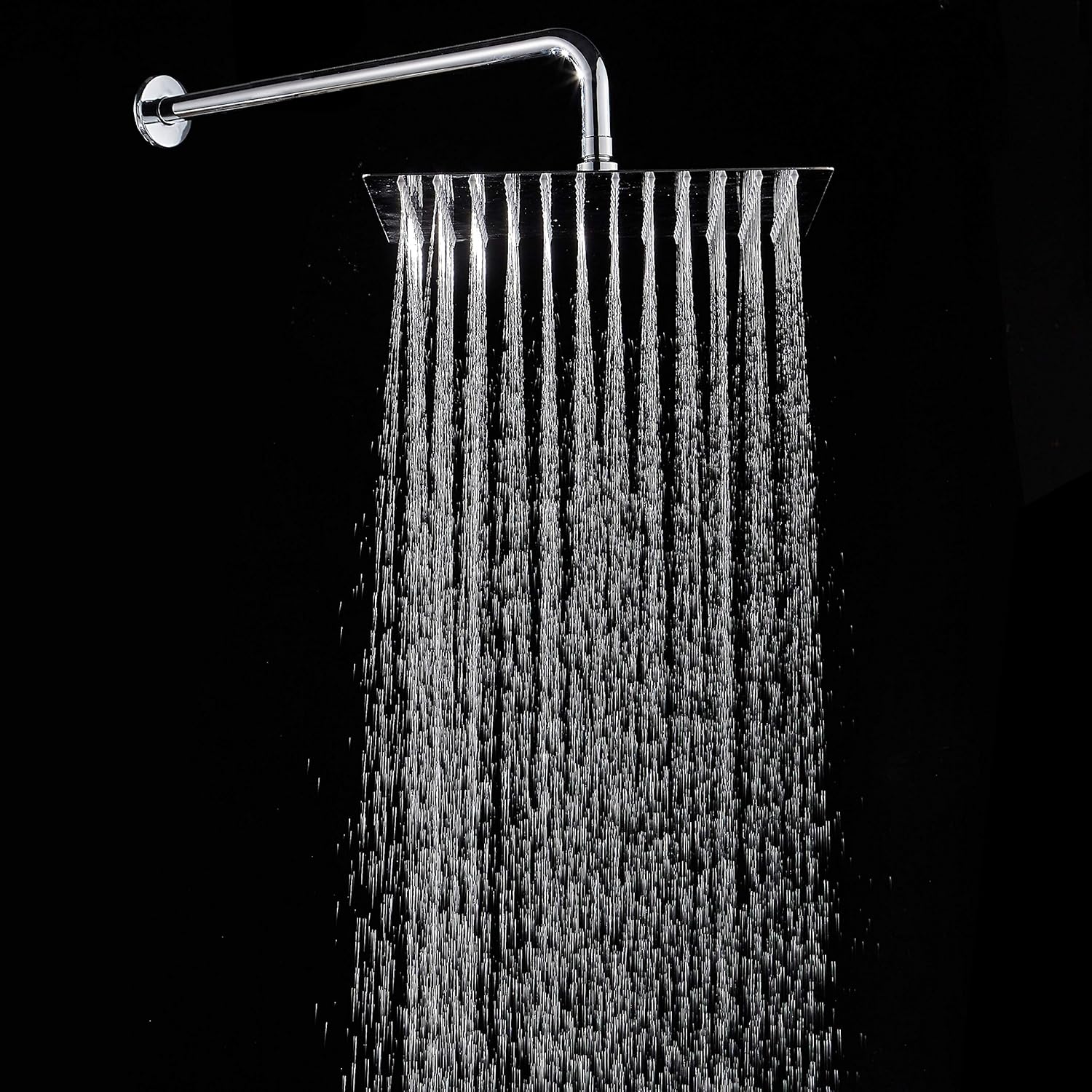 Square Rain Shower Head, High Pressure Rainfall Showerhead, Large Fixed Stainless Steel Polished Chrome Shower Rain, 12 Inch Rainhead and 15 Inch Extension Arm