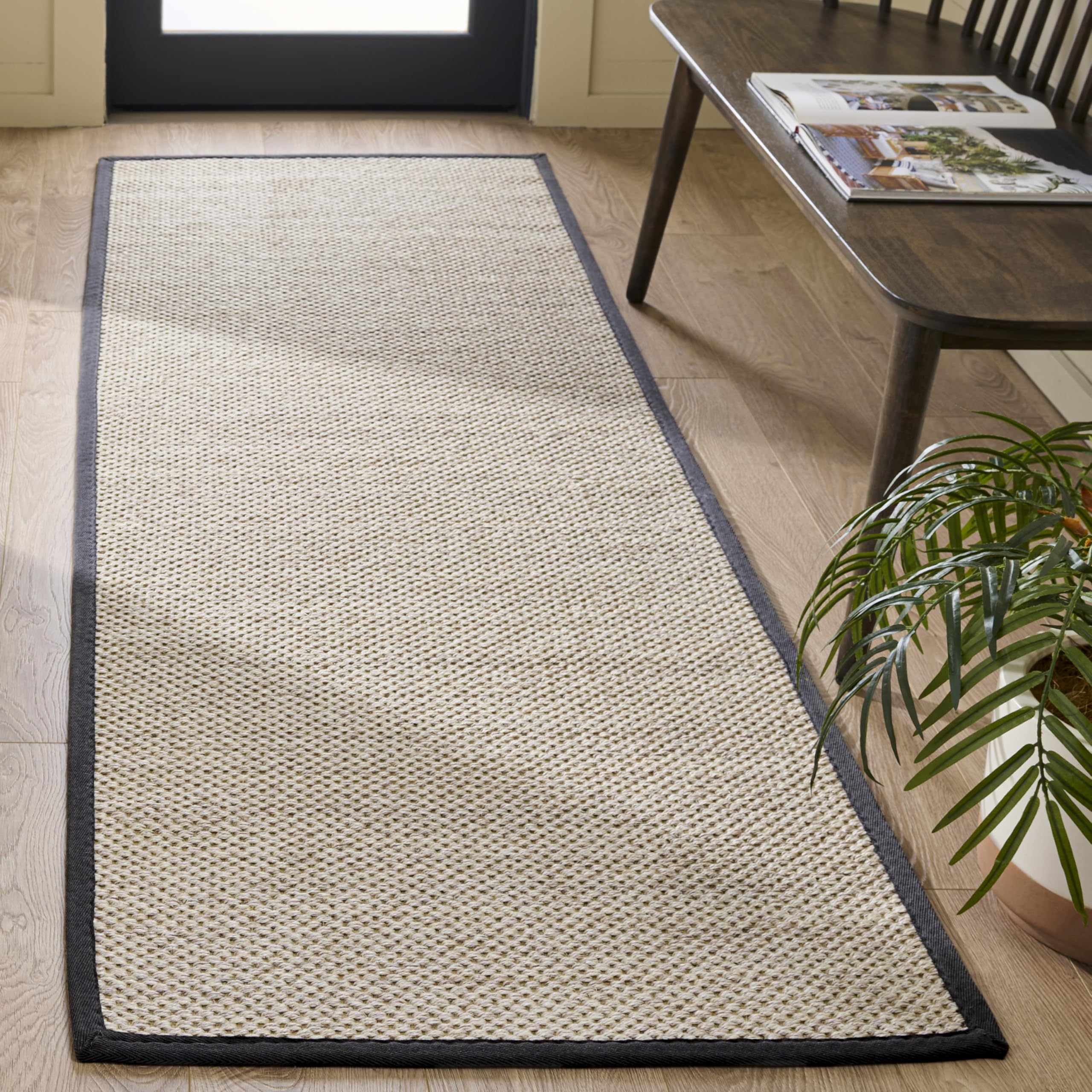 SAFAVIEH Natural Fiber Collection Runner Rug - 2'6" x 8', Marble & Dark Grey, Sisal, Woven Design with Border (NF143D)