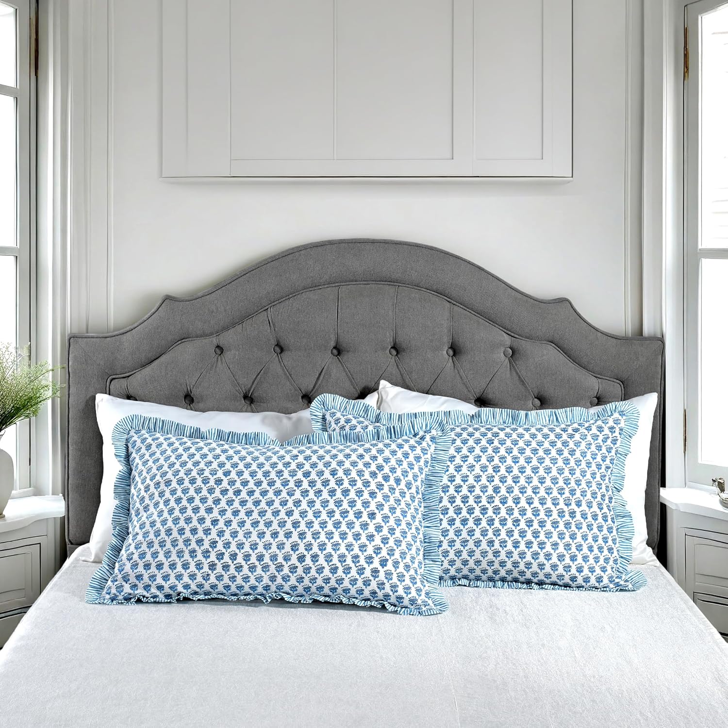 CPC Apatite Blue 100% Cotton Block Print Ruffle Sham Cover 20X30 inch Pack of 2, Handmade Boho Floral Pillowcase, Soft Decorative Lumar Cushion Cover for Bedroom Décor - Image 9