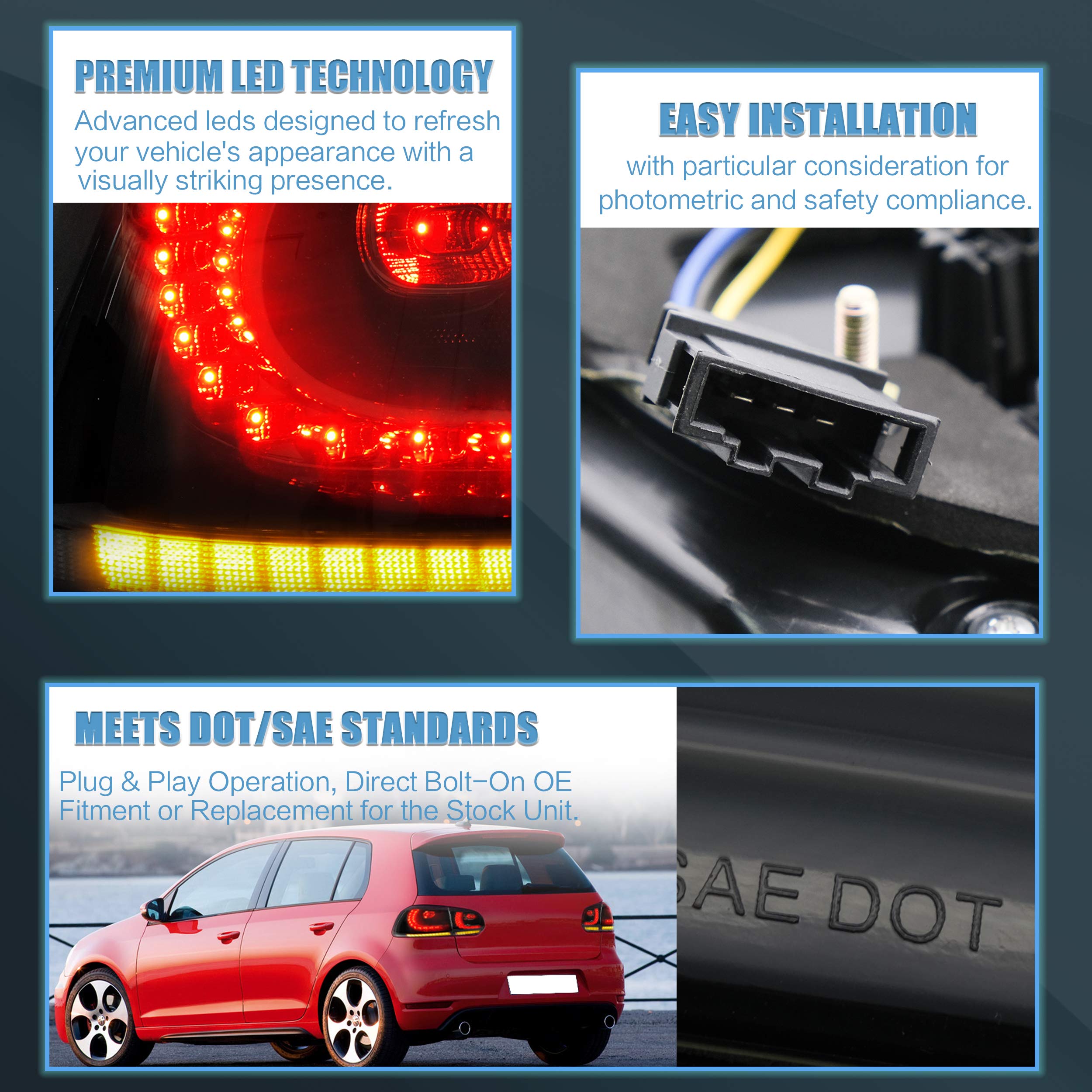 Amazon | VLAND LED テールライト 2010-2014 Golf 第6世代 MK6用