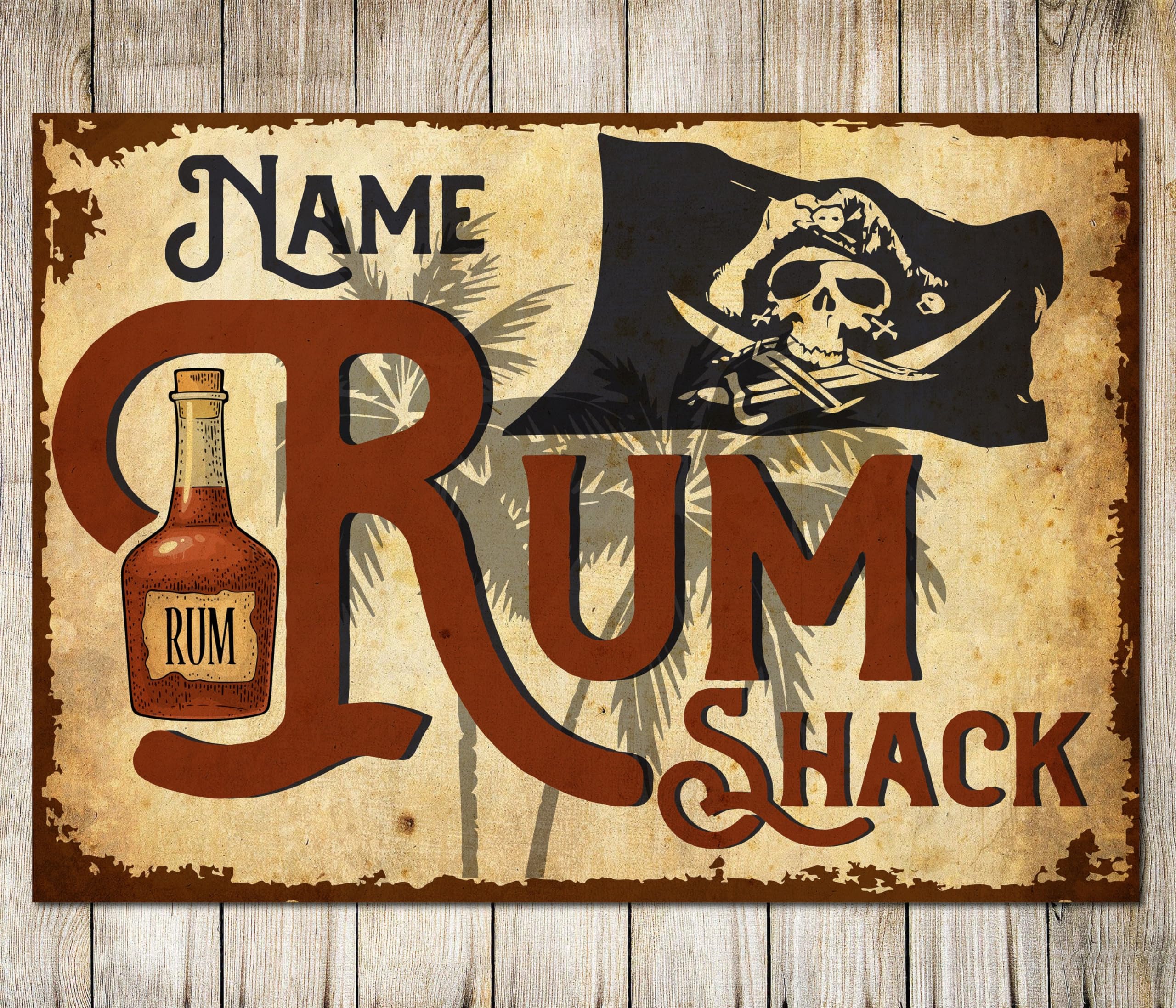 My Pixel Print Metal Personalised Robins Rum Shack Wall Sign Alcohol Drinks Liquor Pub Bar Friends Family Pirates Oak Party Indoor/Outdoor Decor Plaque