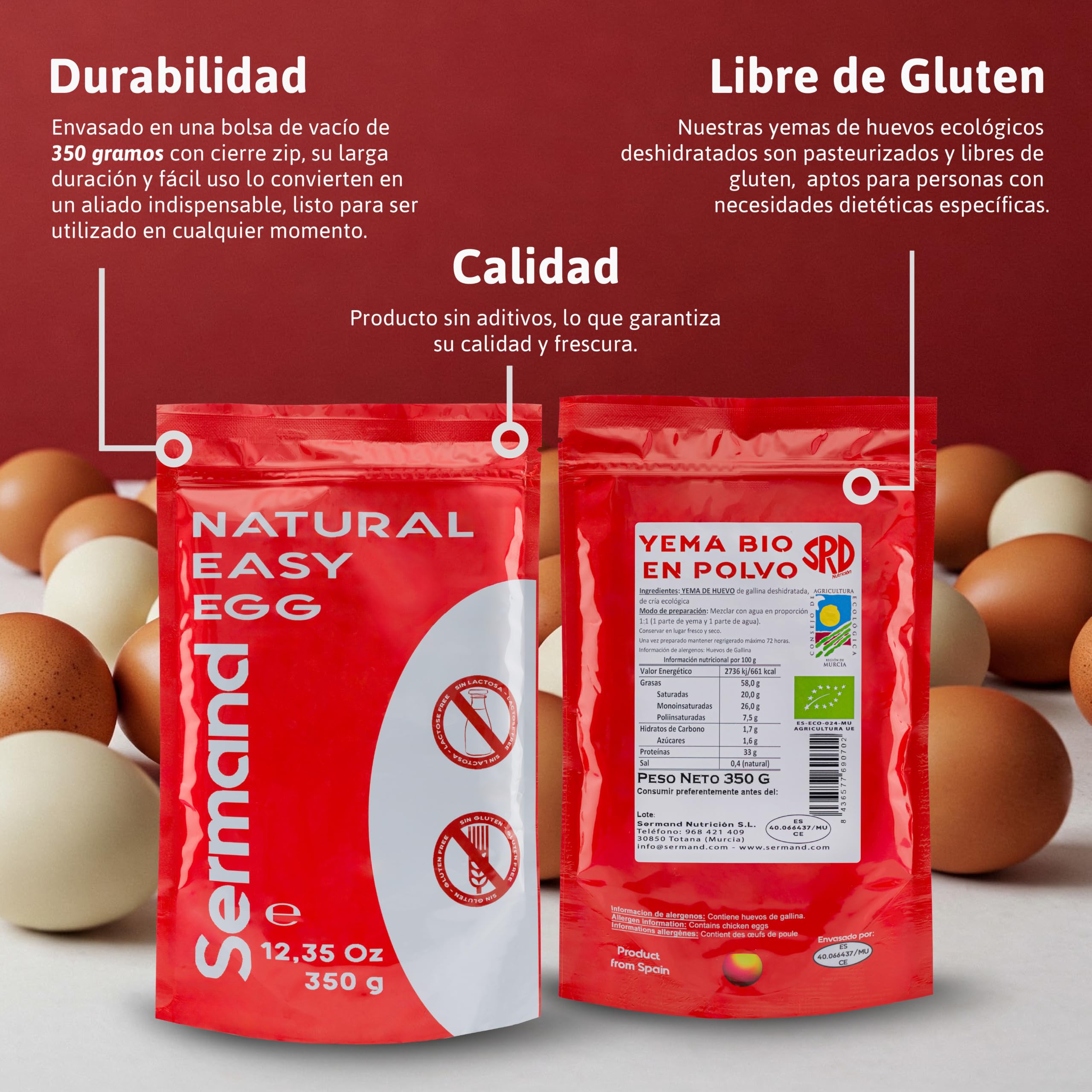 Bio-Eigelbpulver (350 g) | Ökologische Eigelbe aus Freilandhaltung | Pasteurisiert & glutenfrei | Ohne Zusatzstoffe | Laktosefrei | Zip-Beutel Verpackung