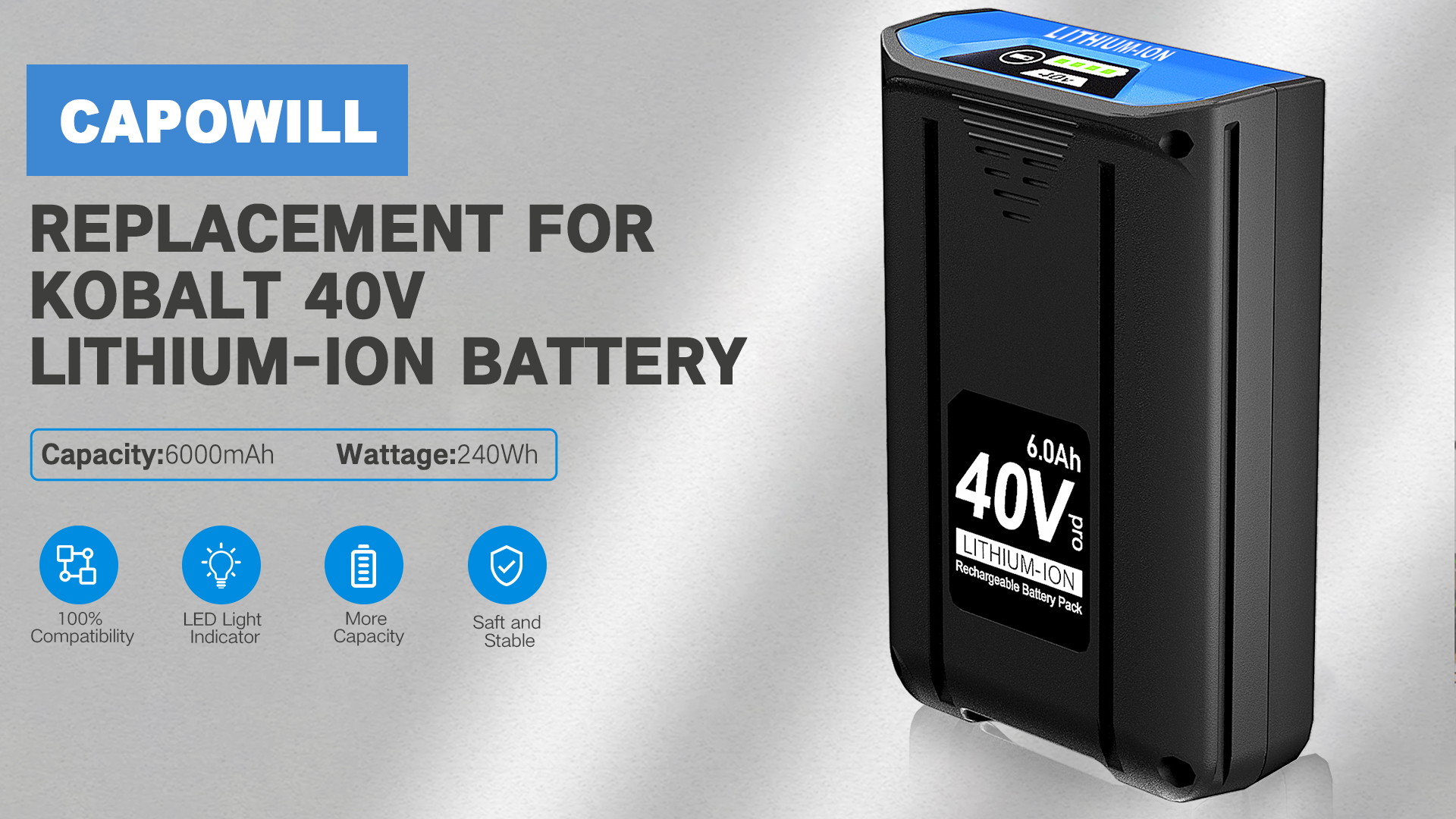DONGPUCUN Batería De 40V 6.0Ah Para Batería Kobalt 40V MAX KB- 540-06 KB440-06 KB240-06 KB2540C-06 KB640-03 Reemplazo Para Batería De Litio Kobalt 40V