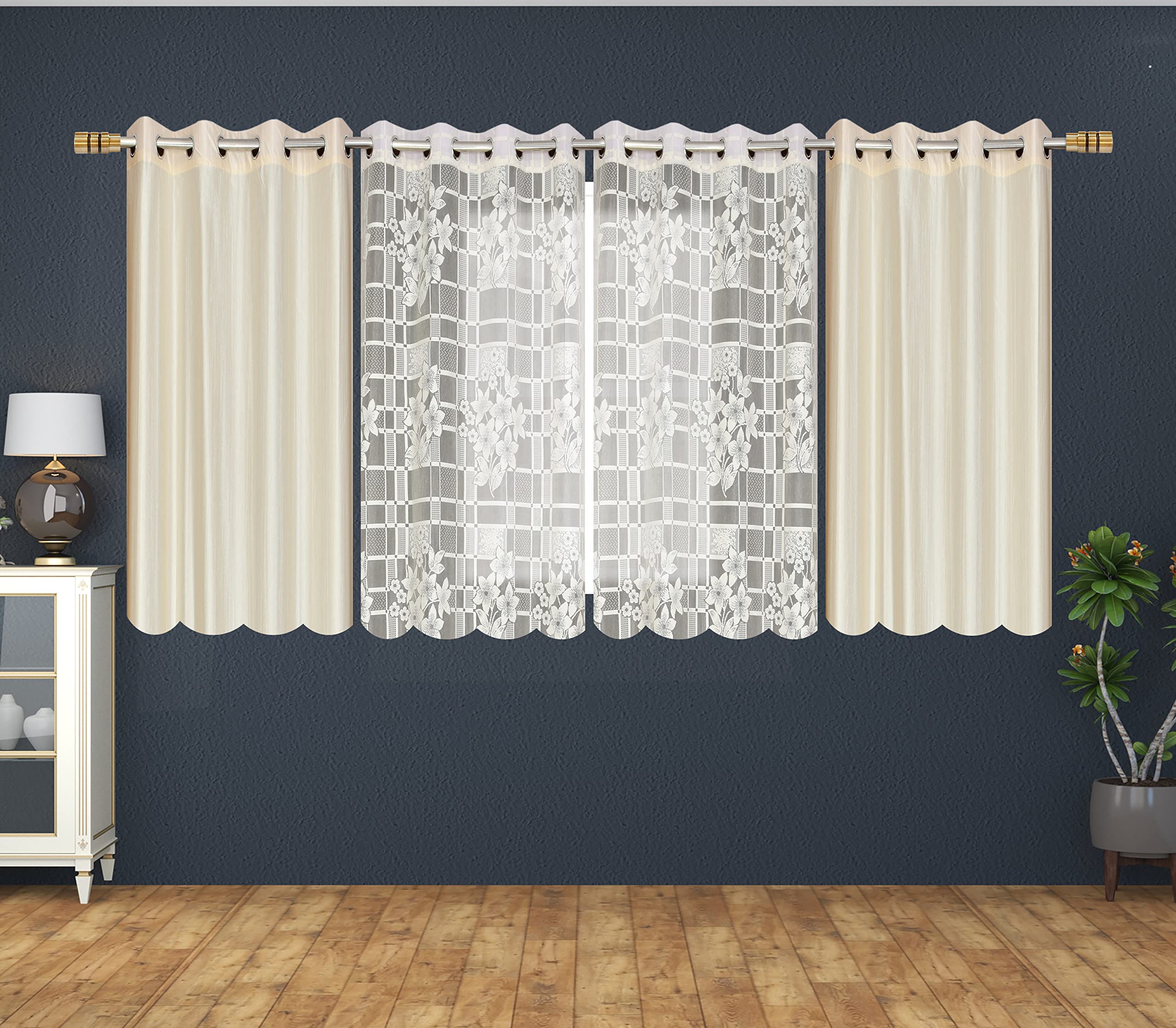 Yarnis 6 Feet Net/Sheer Floral Polyester Semi - Transparent Eyelet Window Curtains for Living Room, Cream, Pack of 4 (B09RV3QZDY) Amazon Price History, Amazon Price Tracker