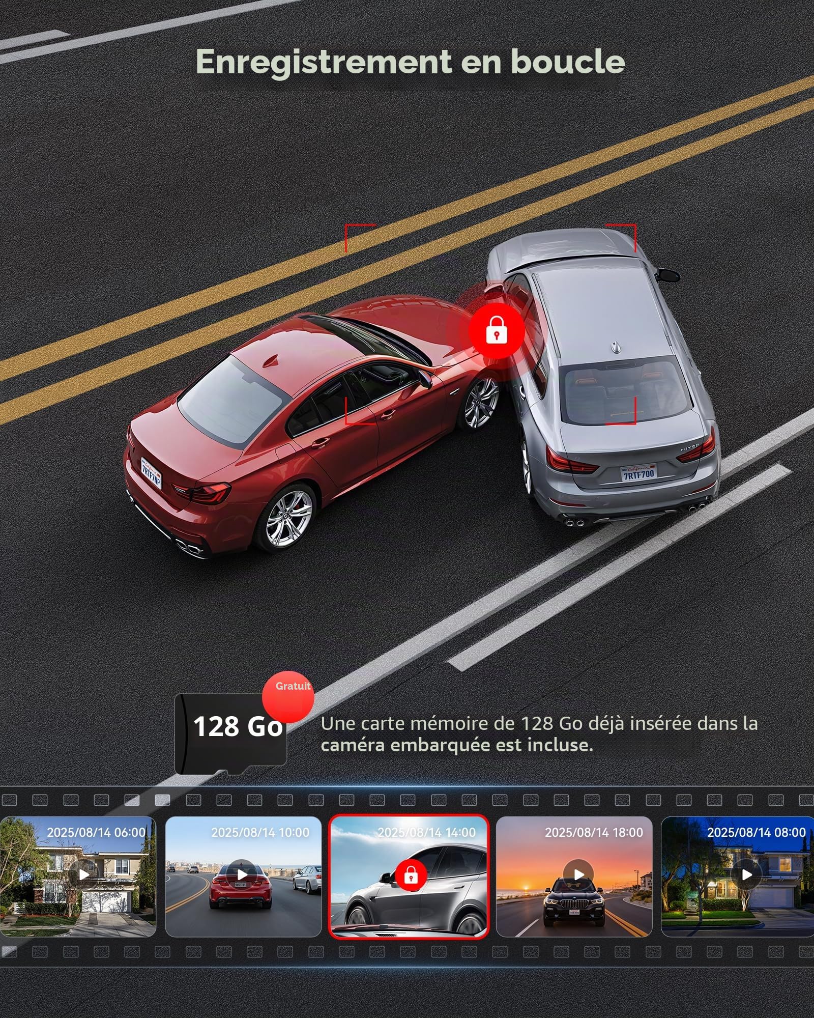 REDTIGER 4K Dashcam Voiture et USB-C to USB-C Power Cord,STARVIS 2,Écran IPS 3,18 Pouces,Carte 128 Go Incluse, WiFi 5,8 GHz,GPS,Vision Nocturne,Grand Angle 170° WDR,Moniteur de Stationnement