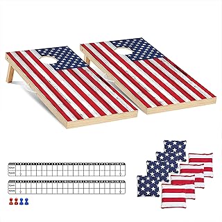 Cornhole Set 4'x2' Regulation Size Cornhole Boards Solid Wood Printed Pattern,Includes 8 Regulation Bean Bags and Built-in...