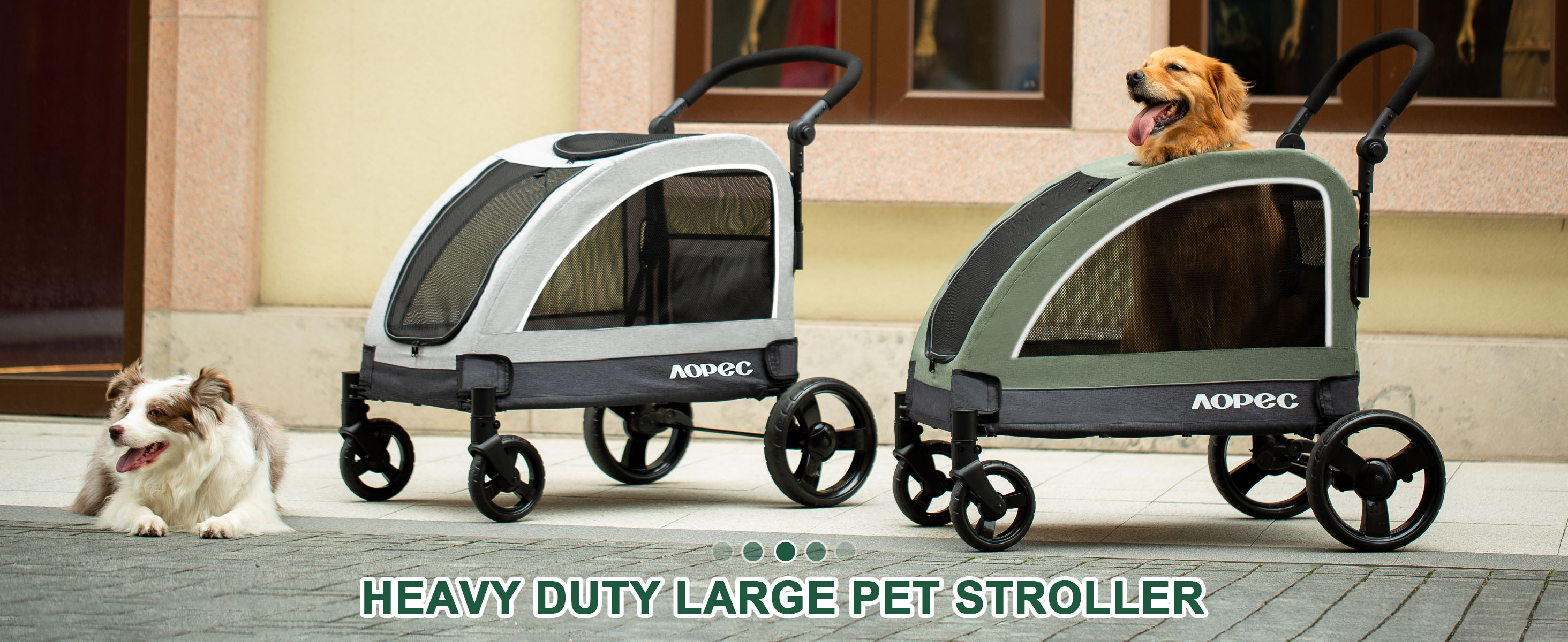 AOPEC Large Dog Stroller - Dual Entry Safety Folding Pet Stroller