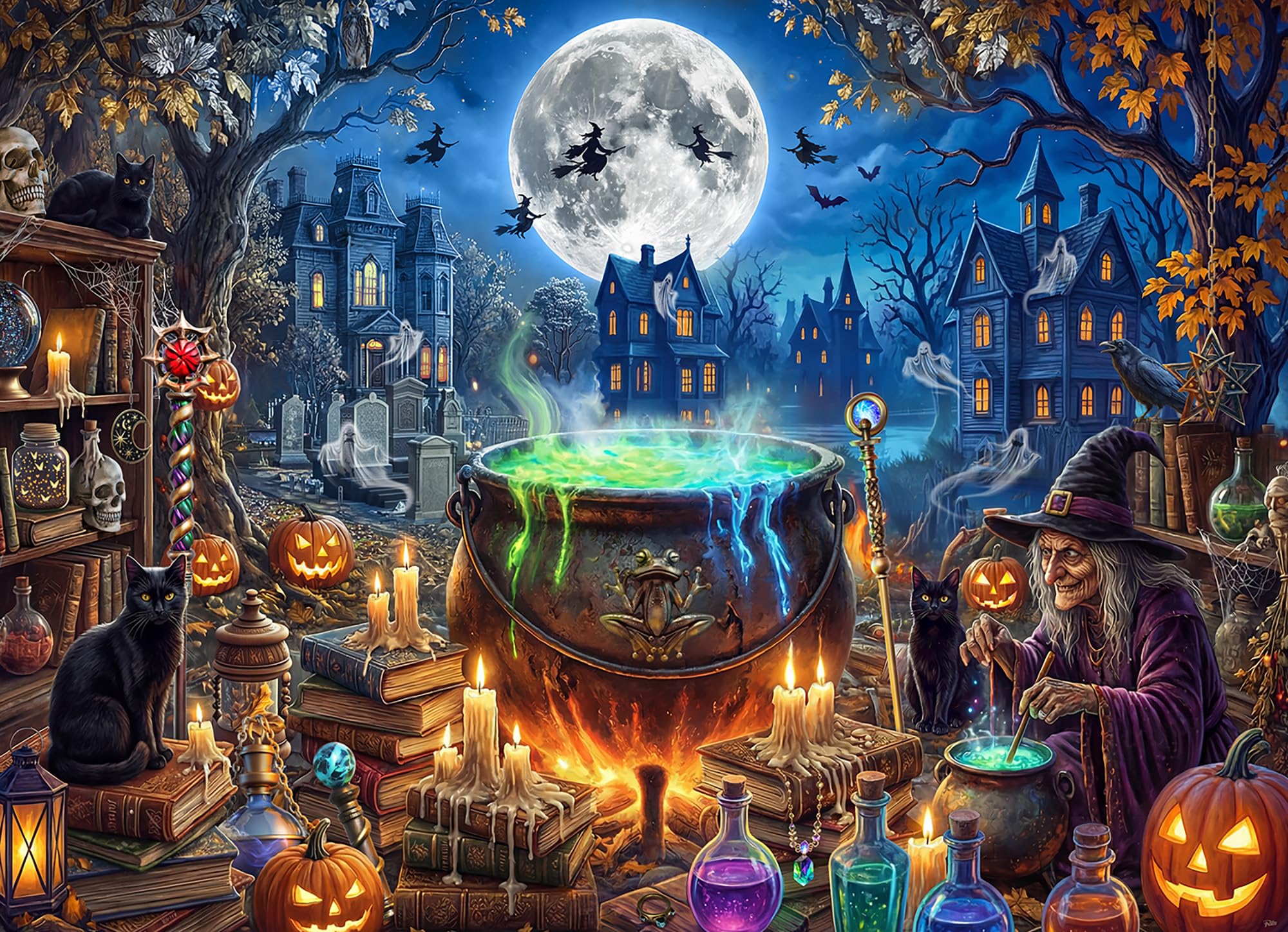VCC Witch's Cauldron 1000 Piece Halloween Jigsaw Puzzle - Halloween Puzzles for Adults - Tight Fitting Pieces - Durable Construction - Finished Size 26 5/8" x 19 1/4"