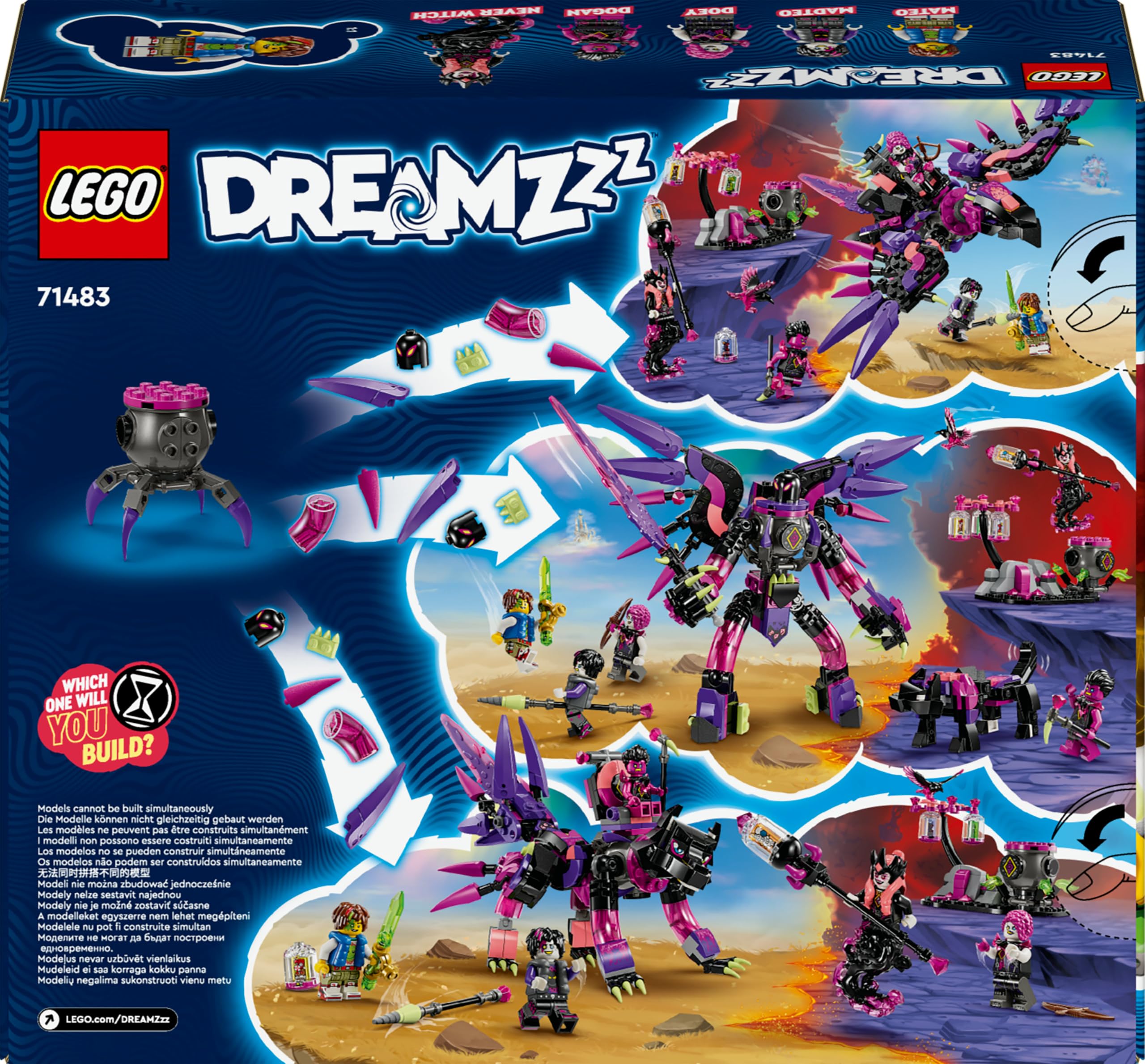 LEGO DREAMZzz 3 in 1 Le Creature da Incubo della Mai-Strega, Set con Minifigure e Animali Giocattolo da Costruire come Lupo e Corvo, Giochi Creativi per Bambine e Bambini da 9 Anni, Idea Regalo 71483