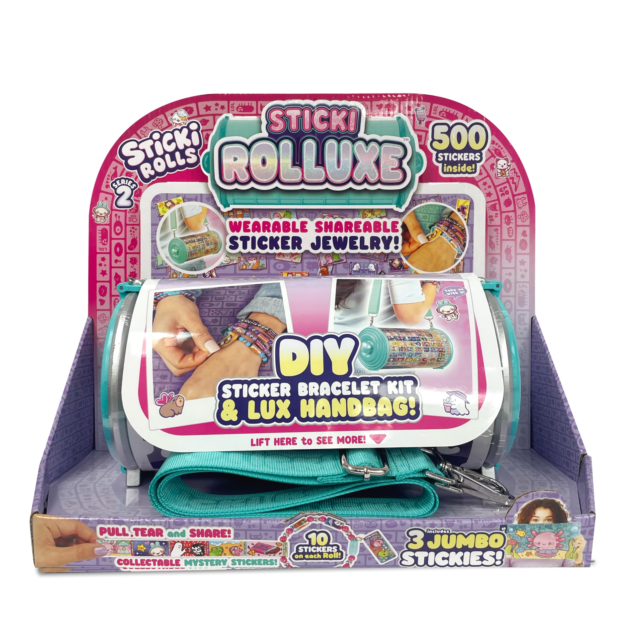 Sticki Rolls Sticki Rolluxe Series 2 - Glam Handbag + Craft Kit, Includes 3 Jumbo Stickies, Supplies for 10 Bracelets & 2 Pendants