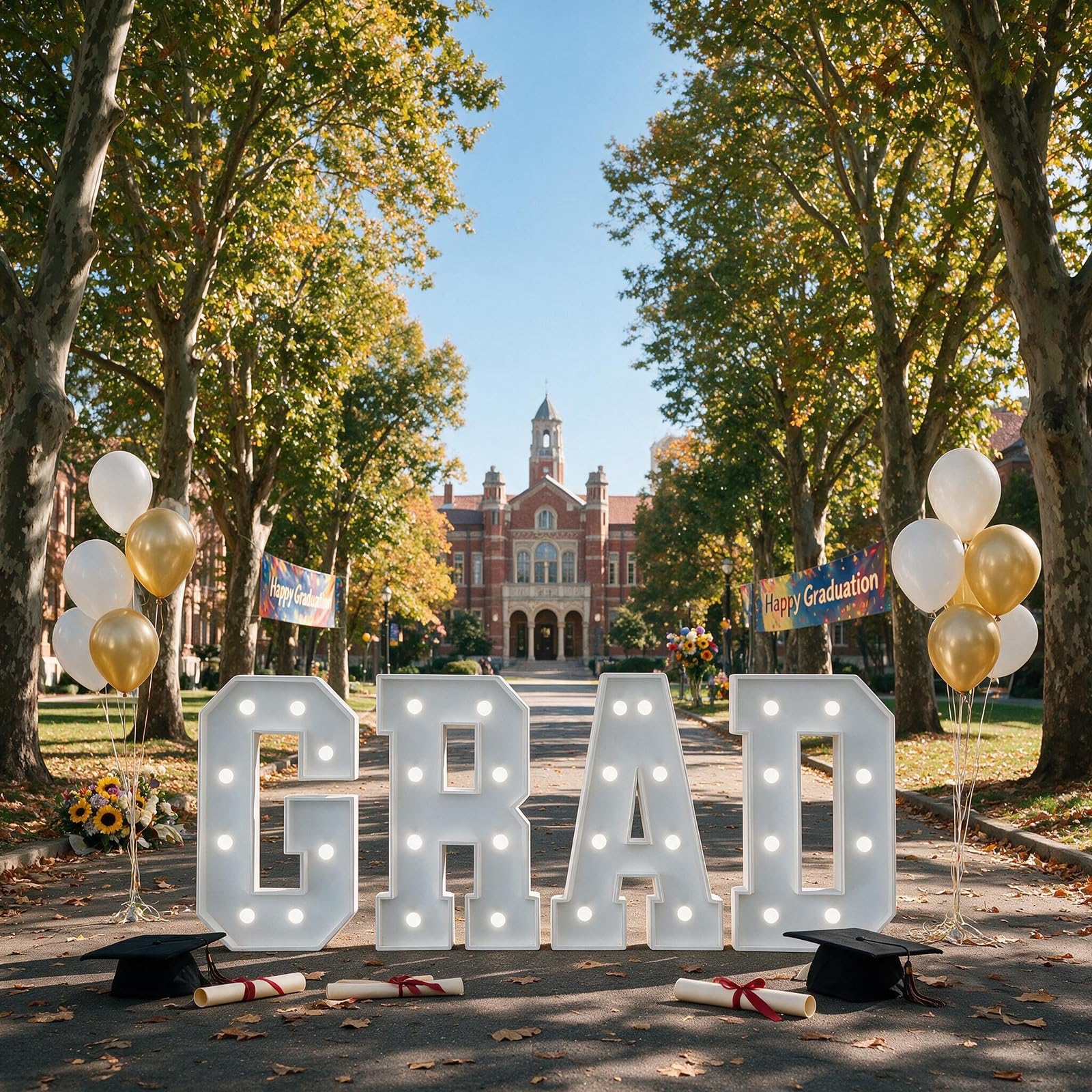 Lettere LED GRAD Luminose Decor Laurea Università 2026 | Pannello KT, Base Solida, Monta Facile, Posizionabile Senza Fili, Fisso e Lampeggiante 2 Modalità(Cool white,70cm)