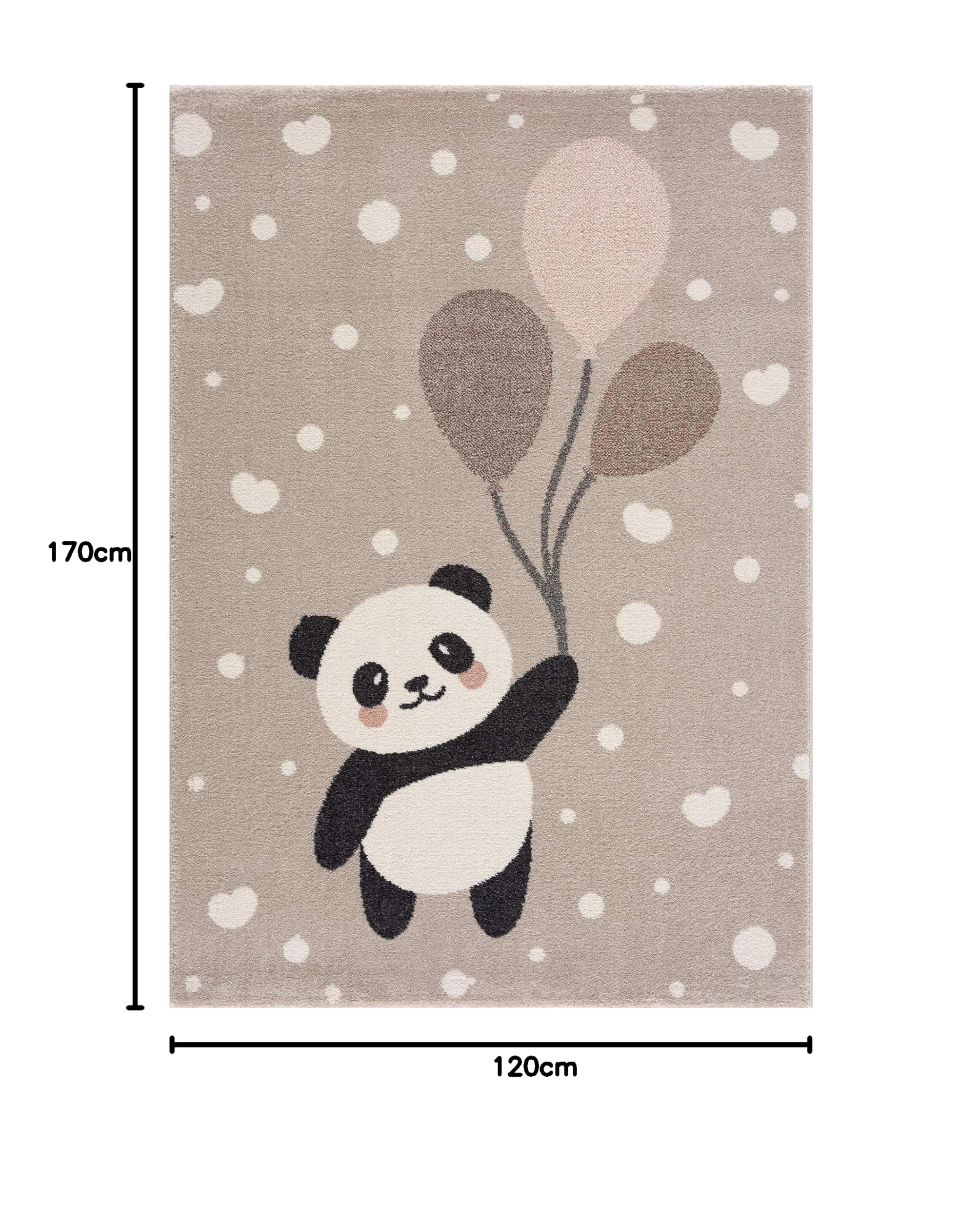 Jimri Tappeto per la cameretta dei bambini con orsetti, panda, pois, cuoricini e palloncini, tappeto per bambini - Crema, 120 x 170 cm