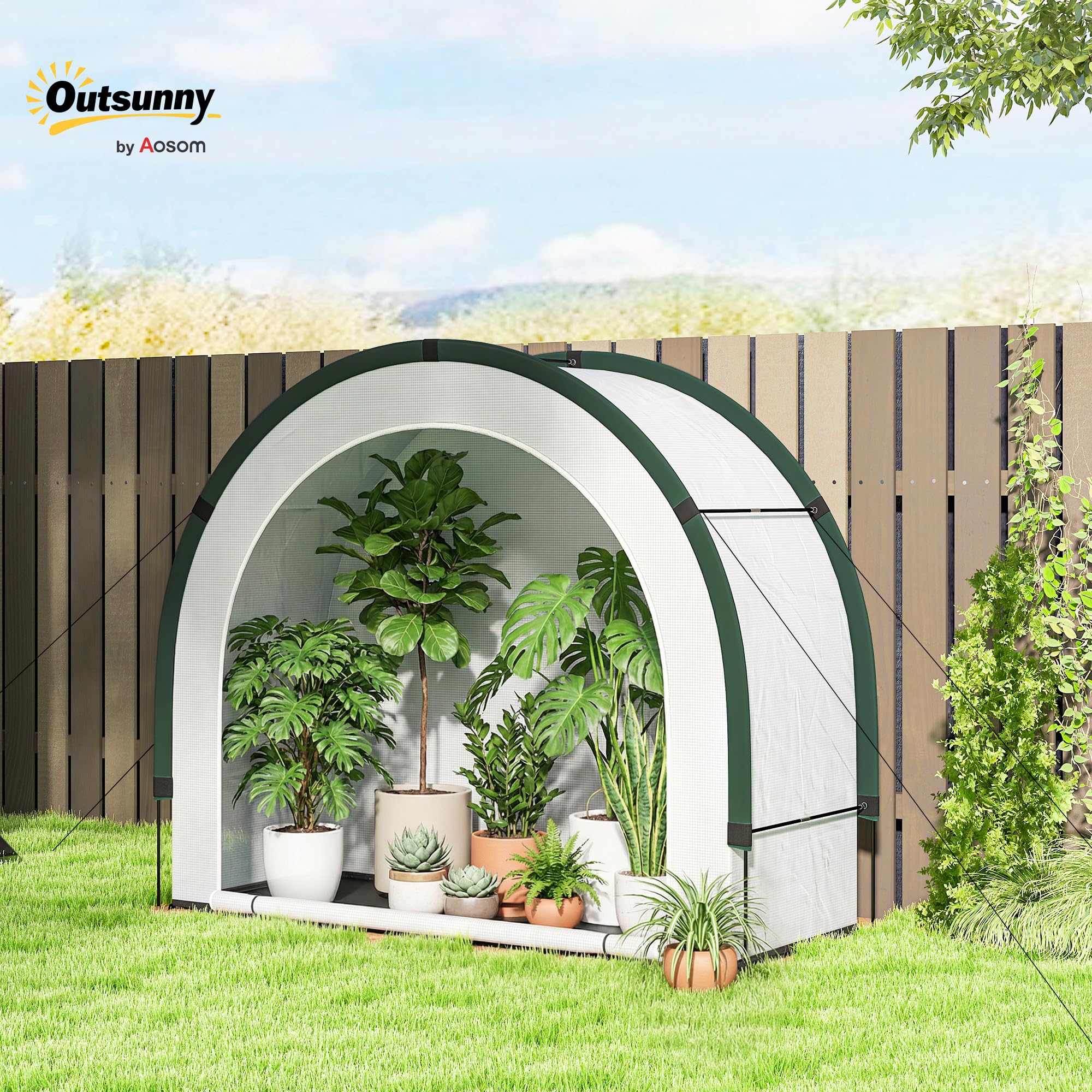 Outsunny Serra pieghevole mini 200 x 80 x 164 cm Verde | Serra portatile con porta con cerniera, base in PE, per giardino patio