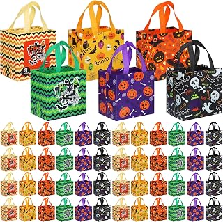 Chapou 120 Pcs Halloween Tote Bags with Handles, Classic Style | Nonwoven Handled Treat Bags, Holds Candy, Classroom Prizes, Party Favors and Small Gifts for Halloween Events