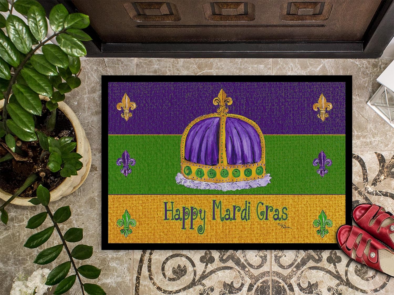 Caroline's Treasures 8385MAT Mardi Gras Doormat 18x27 Front Door Mat Indoor Outdoor Rugs for Entryway, Non Slip Washable Low Pile, 18H X 27W