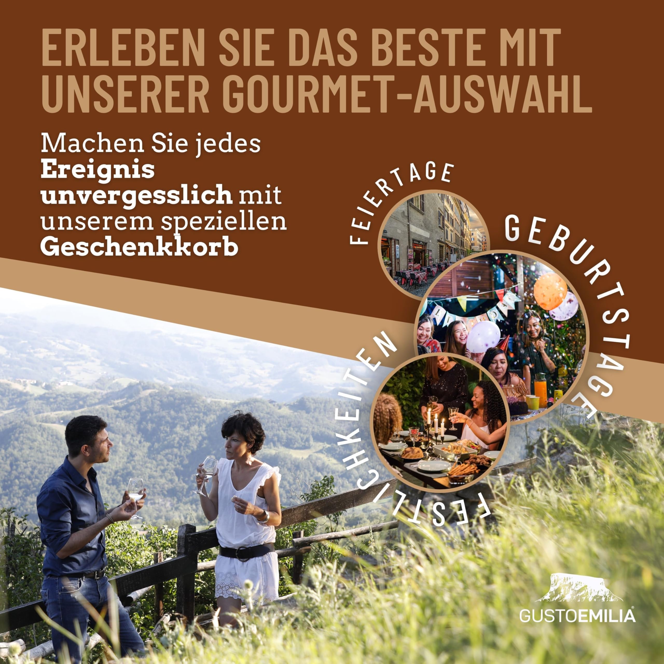 GUSTOEMILIA Gourmetkorb Käse & Honig - Reifer Parmigiano Reggiano (2 x 500 g) & Honig (3 x 50 g), Kastanien-, Linden- und Honigtauhonig - Italienischer Spezialitäten Geschenkkorb für alle Anlässe