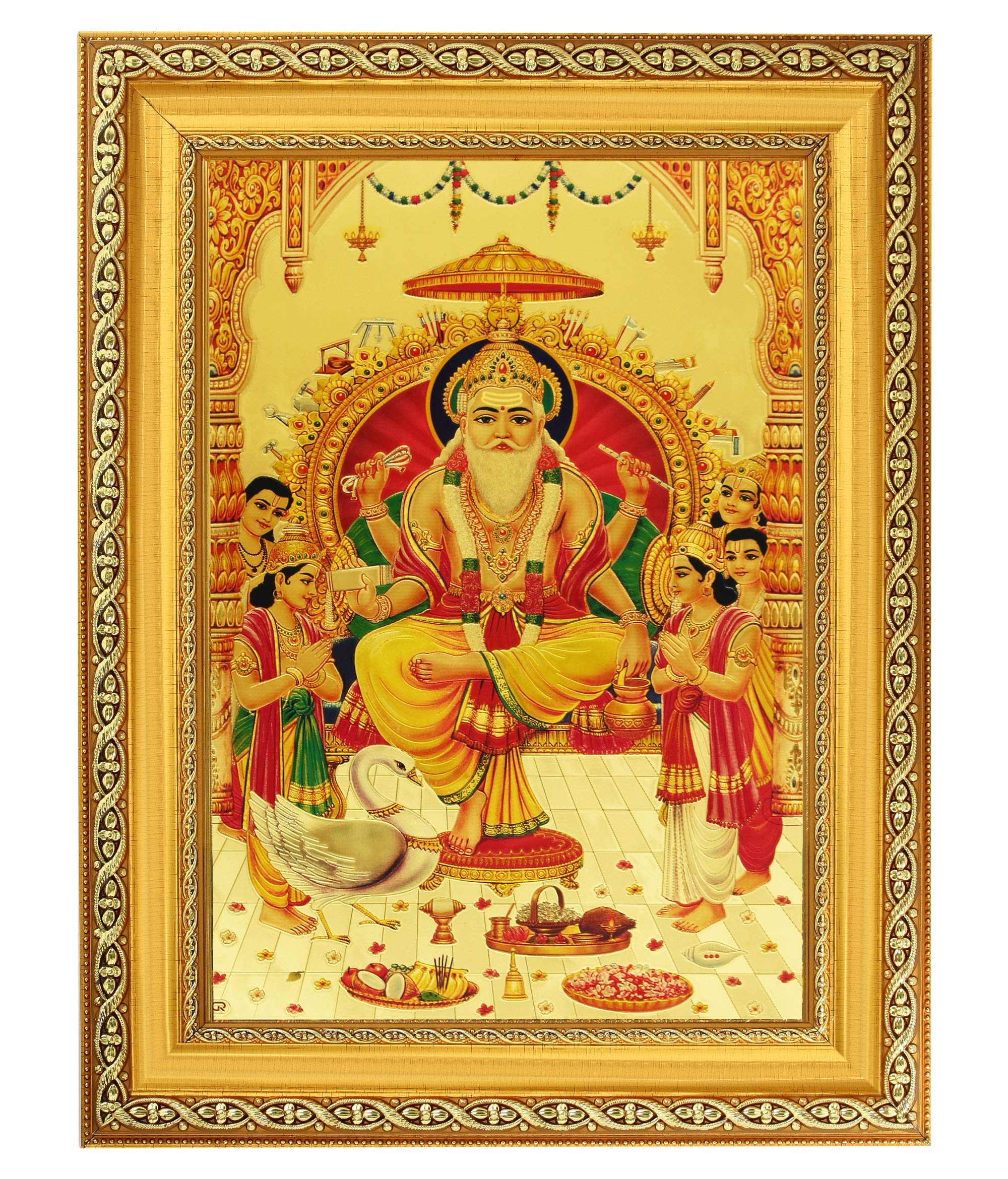 Photo de Vishwakarma cadre doré 28x35cm décoration murale hindoue dieu architecte