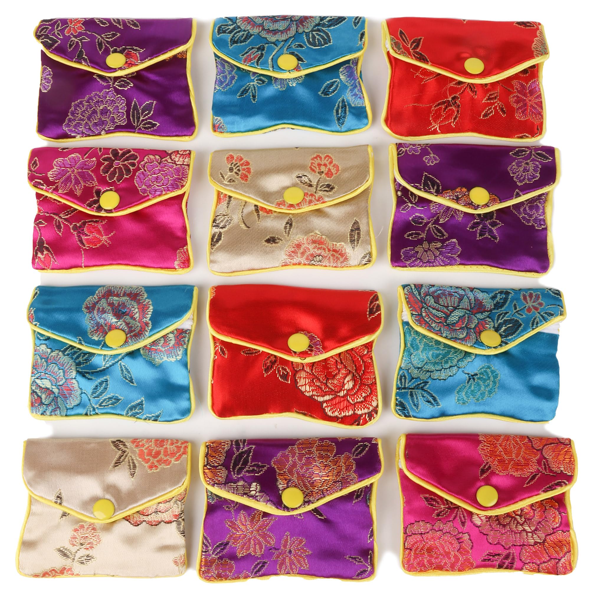 12 Pcs Jewelry Purse Pouch Silk Gift Bags,Brocade,Mix color,Small,3x2.5"