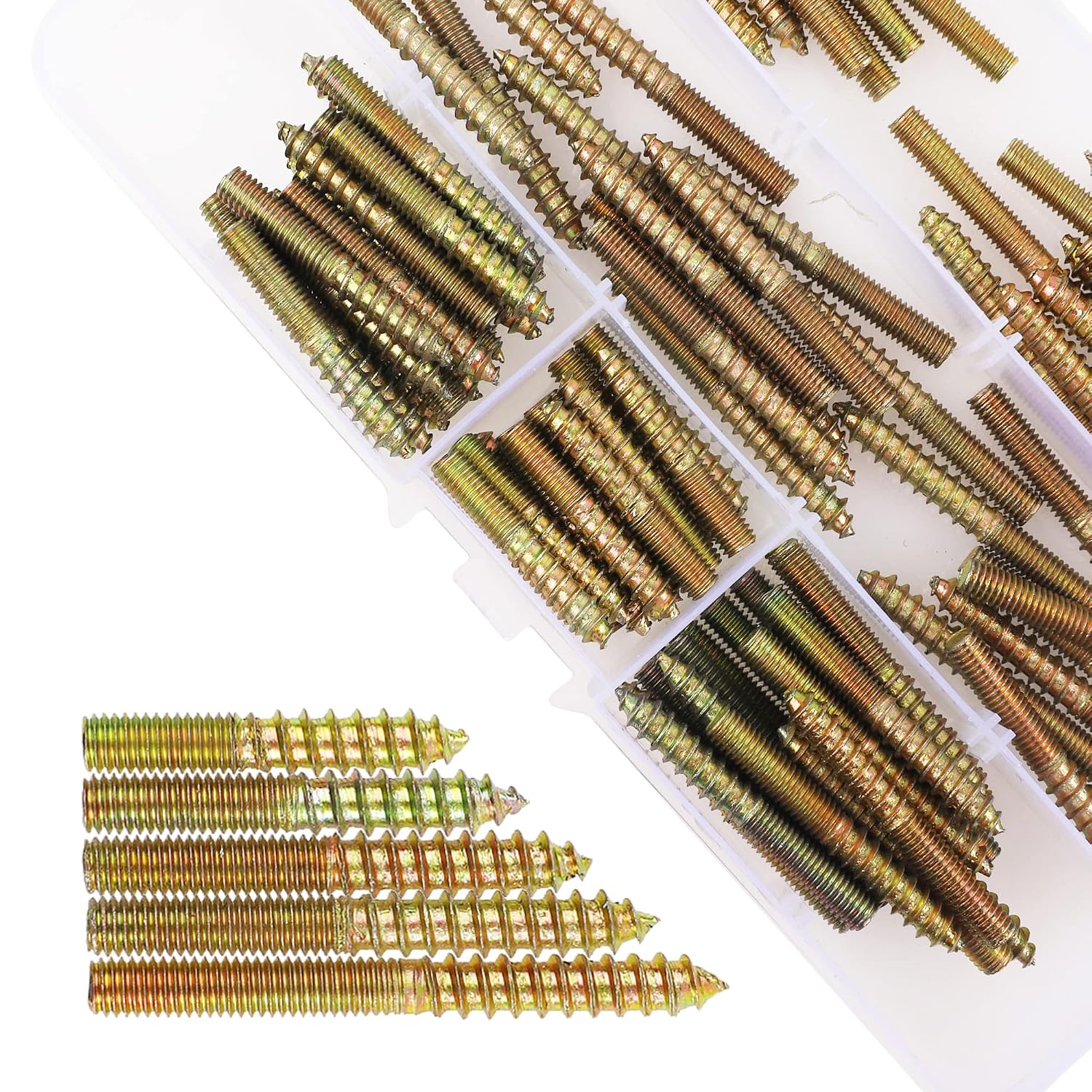 95Pcs M5 Hanger Bolts Studs Dowel Screw Double Ended Self-Tapping Threaded Assortment Set for Wood Joint Furniture Legs