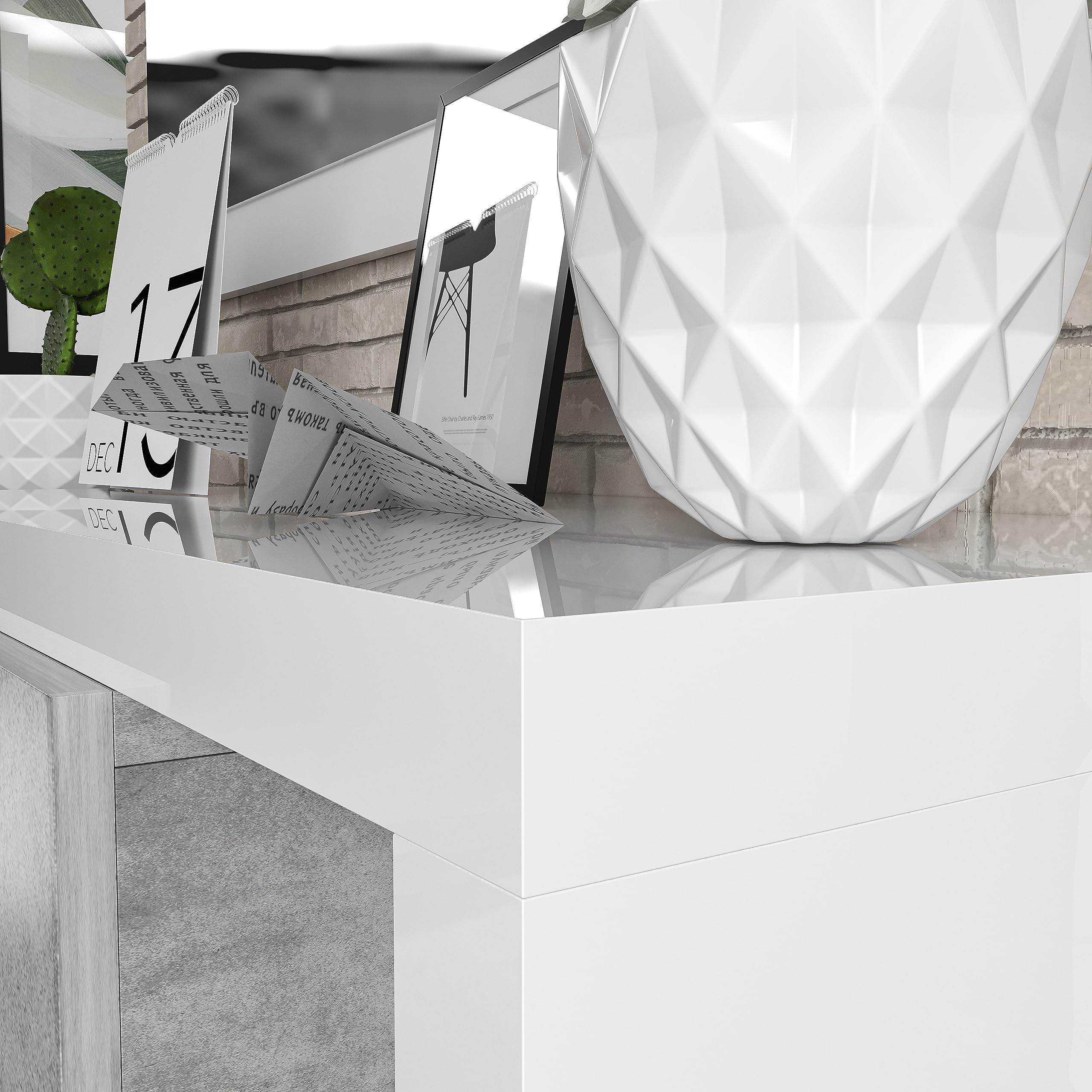 Mobile Maiorca Mobiletto Da Ingresso Sospeso Con Cassetto Mensola e Specchio Arredo Arredamento Sala 81 x 116 x 29 cm Colore Bianco Lucido e Grigio Cemento