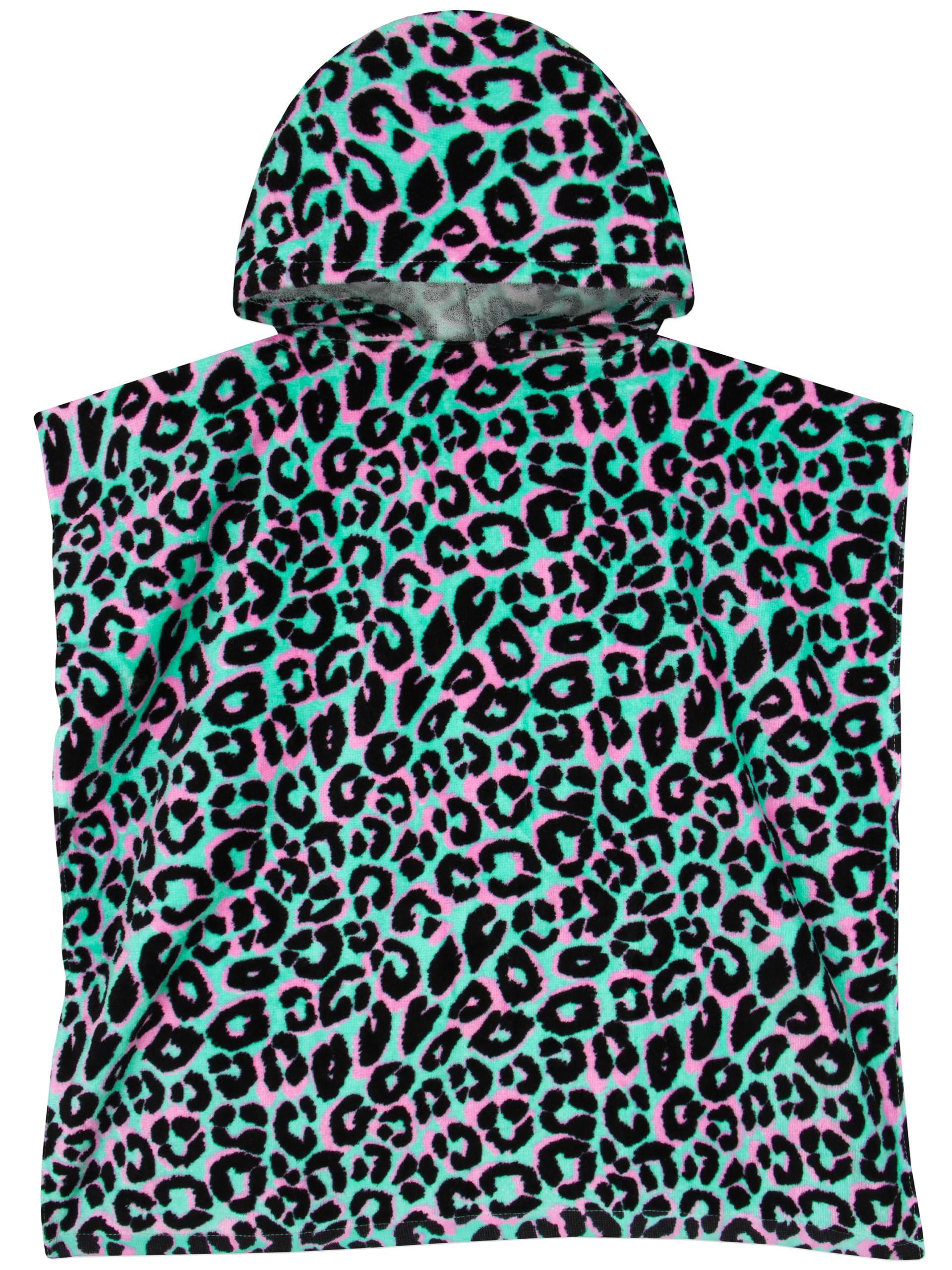 Harry Bear Girls Animal Print Towel Poncho, Leopard Print Kids Towel Poncho, Cotton Beach Towels And Swimming Towels, One Size, Green