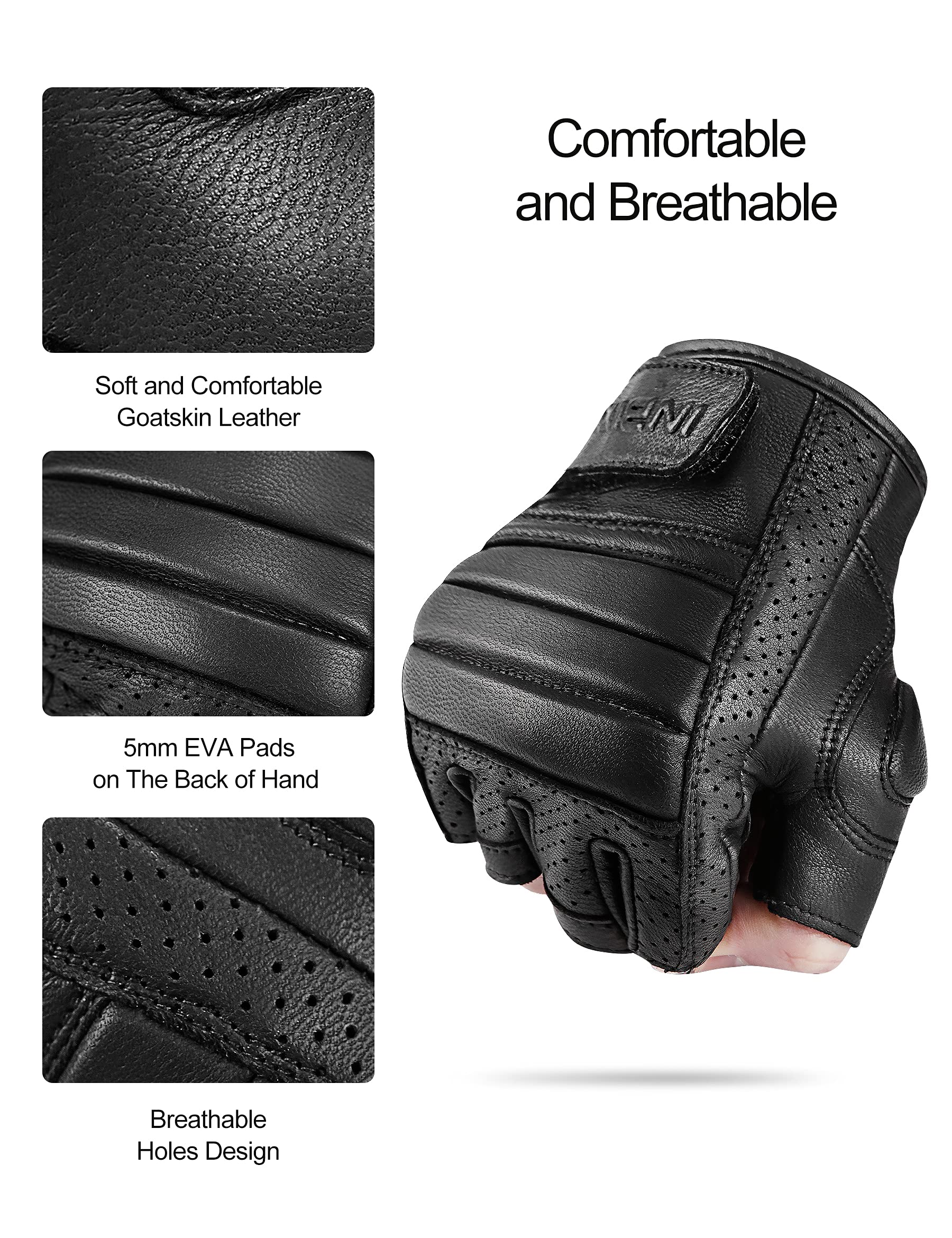 INBIKE Guanti da Ciclismo Estivi Guanti Pelle di Capra Mezze Dita Traspirante Antiscivolo per Tattici Militari Escursionismo Arrampicata Unisex