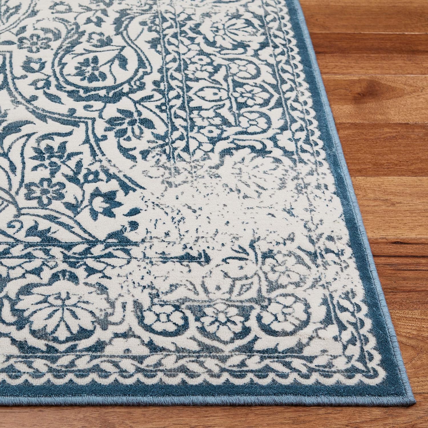 SAFAVIEH Noble Collection Accent Rug - 2'7" x 4', Blue & Ivory, Distressed Viscose Design, Ideal for High Traffic Areas in Entryway, Living Room, Bedroom (NBL612-7288)