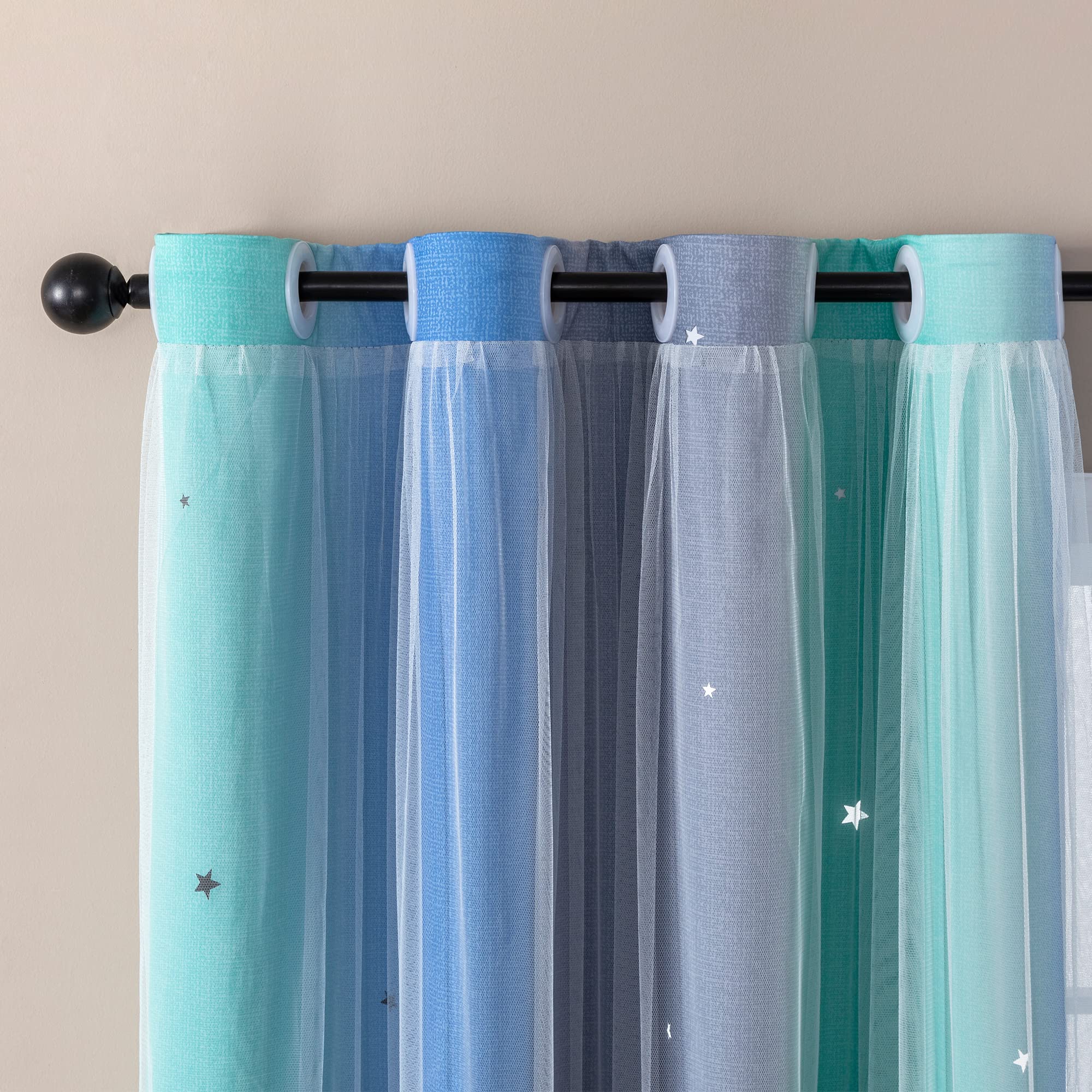 XiDi Curtains for Bedroom Decor, Rainbow BluGrenGrey-52-54