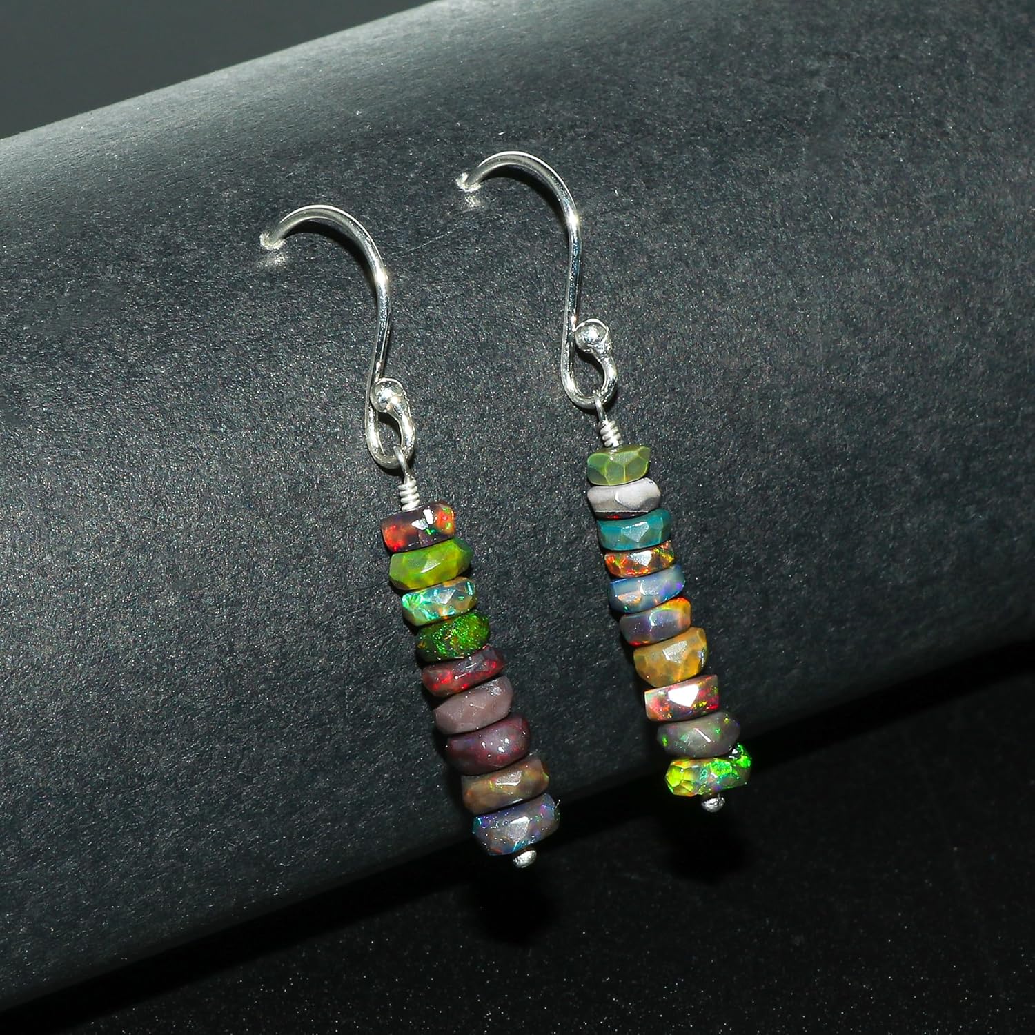 CRYSTALIS Black Ethiopian Opal Dainty Beads Earring Set Jewelry for Women, Natural Beaded Gemstone, Chakra Healing Crystal, Wardrobe Essential Jewelry, 925 Sterling Silver - Image 3