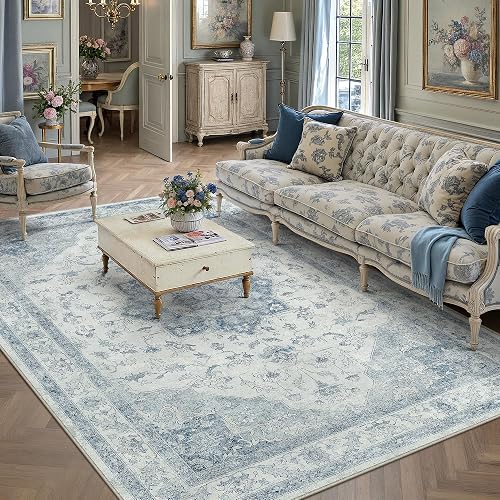 PureCozy Blue 5x7 Washable Area Rug Living Room Vintage Oriental Carpet