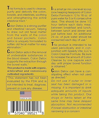 Miniatura 3 de SpeedyVite Colon Detox Organic Apoya la eliminación natural de toxinas* Carbón Psyllium Lino, fibra de manzana, olmo resbaladizo Hinojo 10oz Polvo