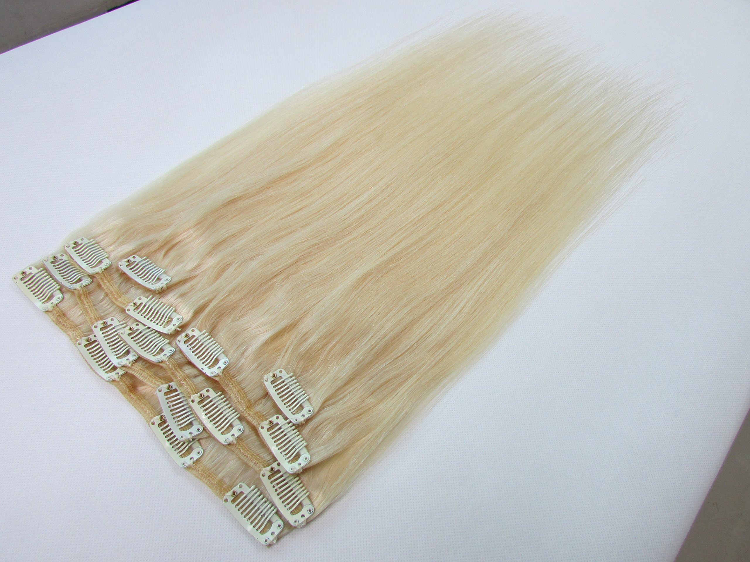 18" 7pcs Straight Remy Clip in Real Human Hair Extensions (18inch 70gr, Color #60 Platinum Blonde)