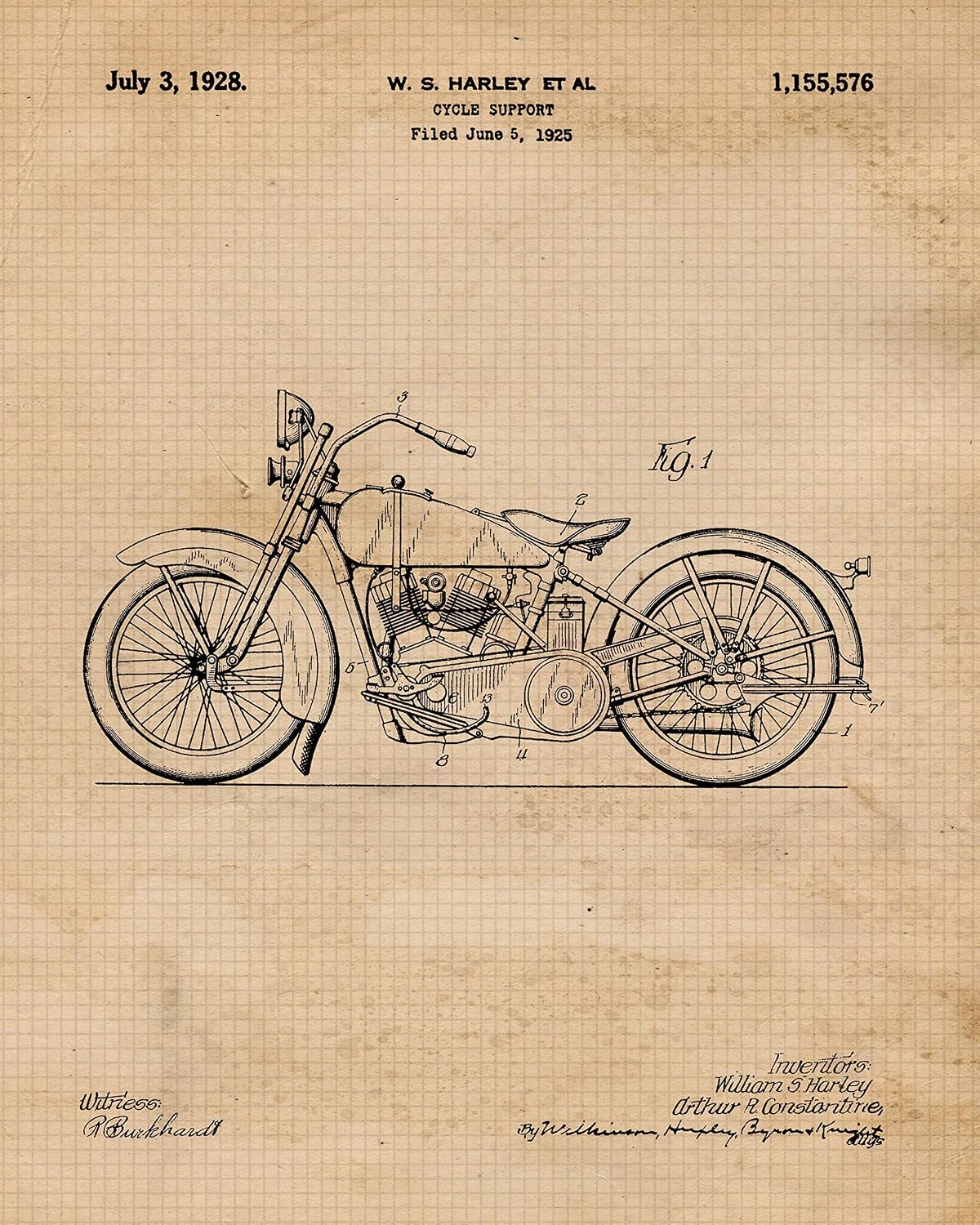 Classic American Motorcycle Patent Prints, 6 (8x10) Unframed Photos, Wall Art Decor for Home Work Office Harley Davidson Design Studio Workshop Bike Tech Garage Machine Parts Shop School Student