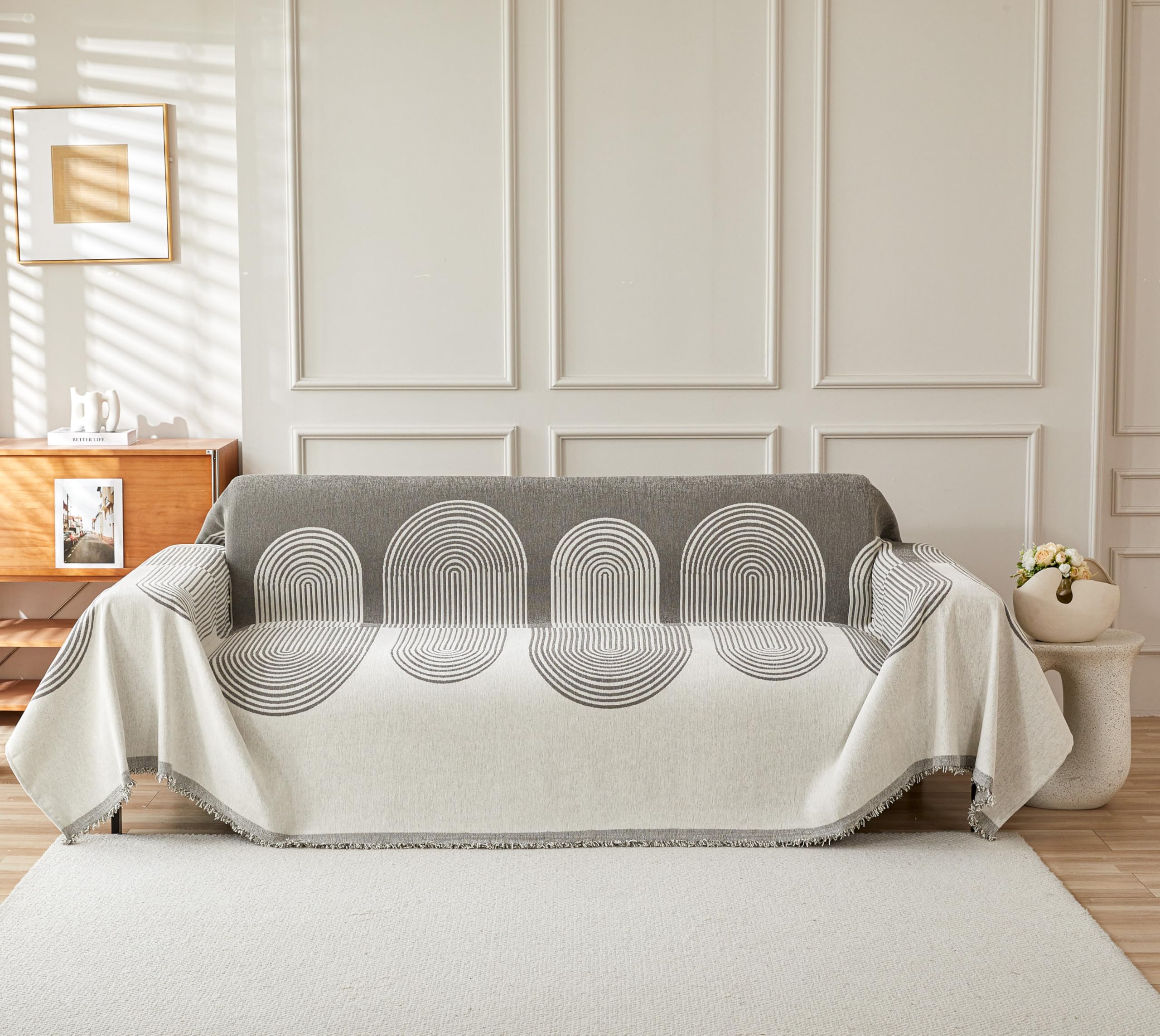 EBETA Sofadecken Sofaüberwürfe Sofa Cover Sofabezug 1/2/3/4 Sitzer, Sofahussen Sofa Abdeckung Hussen für Ecksofa (Grau, 180 * 380 cm)