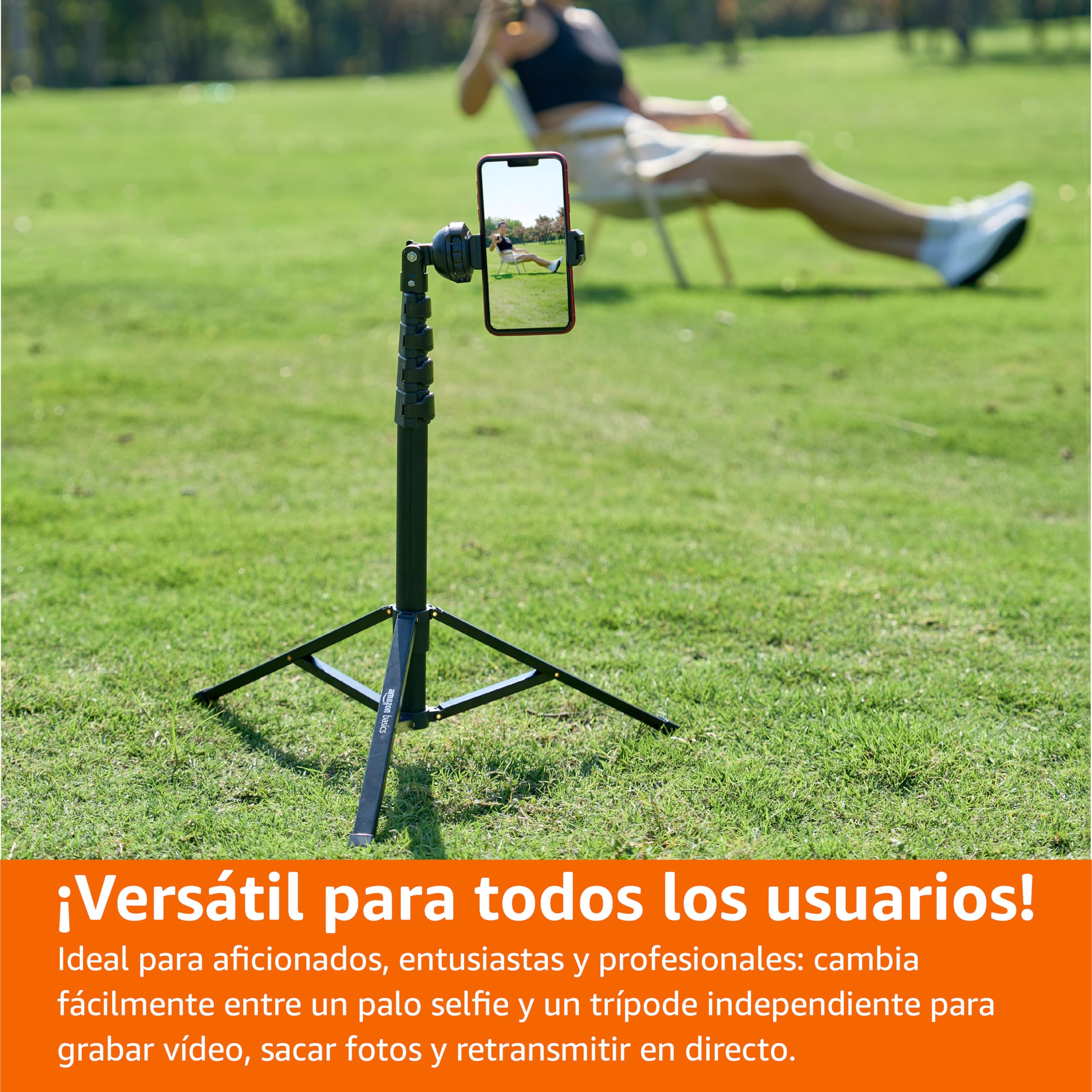 Amazon Basics Trípode y Paloselfi Extensible para Teléfono de 162cm/64in, con Mando a Distancia Inalámbrico, Negro — view 6
