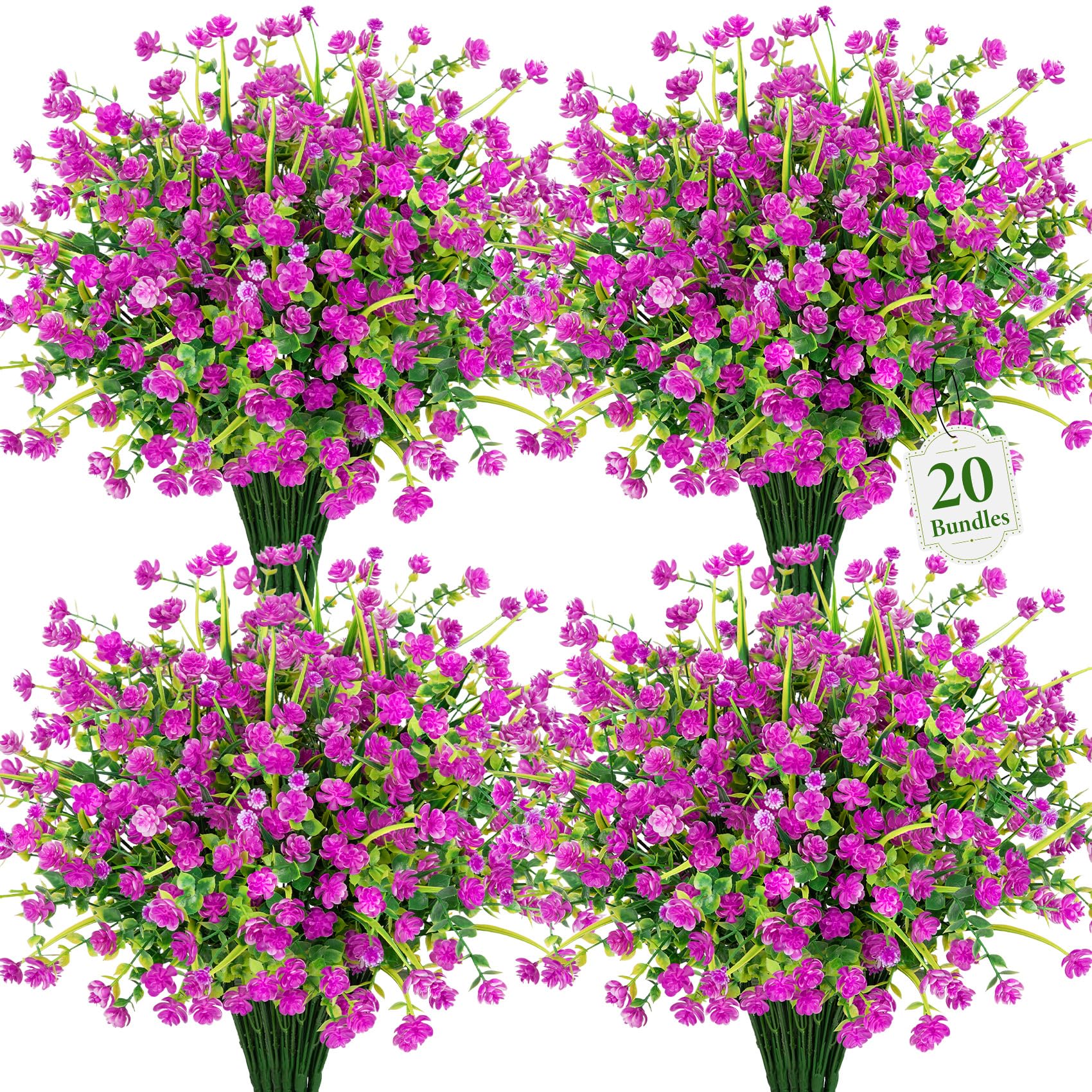 Photo 1 of Besteek 20 Bundles Artificial Plastic Flowers for Outdoors, Fuchsia